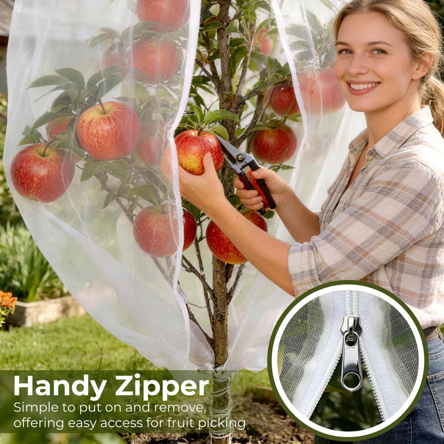 Homoda Fruit Tree Netting Cover with Zipper & Drawstring, 2 Packs 8ft x 8ft Insect Bird Barrier Netting for Garden Protection, Ultra Fine Mesh Garden Netting