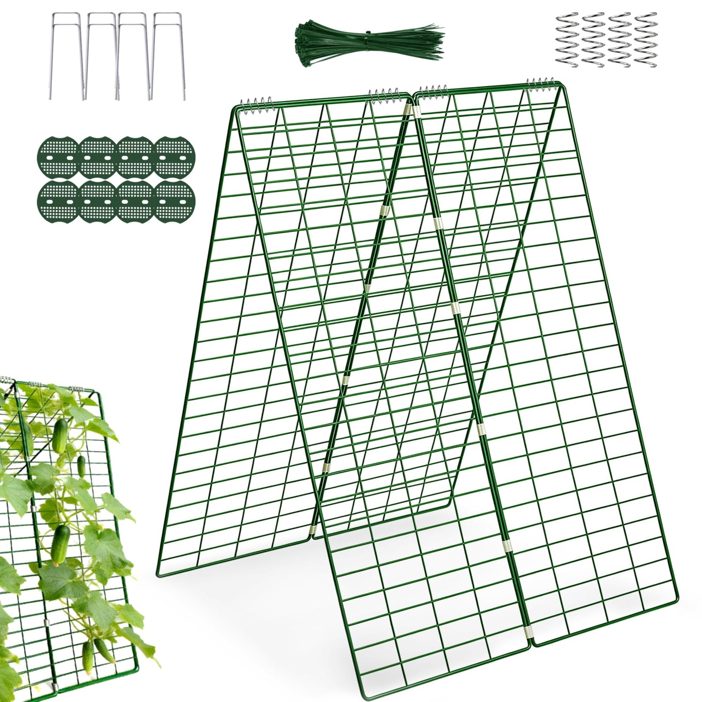Cosbur 48" L x 34" W Cucumber Trellis for Raised Bed, A Frame Trellis, Vegetable Trellis with Garden Stakes and Zip Ties for Climbing Plants, Cucumber, Flowers