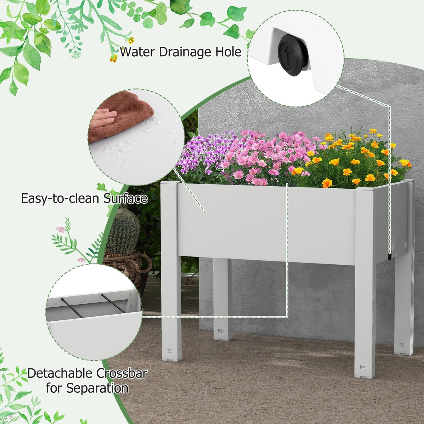 Toolsempire Raised Garden Bed Outdoor, Elevated Planter Boxes with Legs & Water Level Indicator, Garden Box Self-Watering Raised Beds for Gardening, Balcony & Deck (Greyish-White)