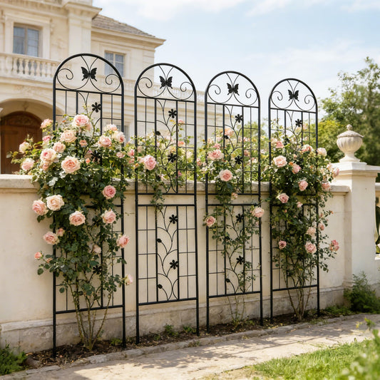 4 Pack Metal Garden Trellis 86.7" x 19.7", Rustproof Plant Support for Climbing Plants, Outdoor Flower Support for Vines Roses Vegetables, Easy Assembly, Black