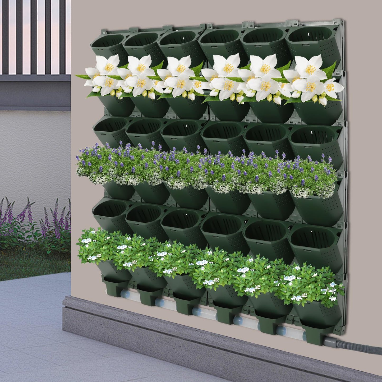 JEYUUMIM Wall Mounted Vertical Garden Planter 36-Slot Vertical Garden Growing System Planters Self-Watering System for Indoors and Outdoor Decor Plastic Pots Balcony Planters Plants Hanging