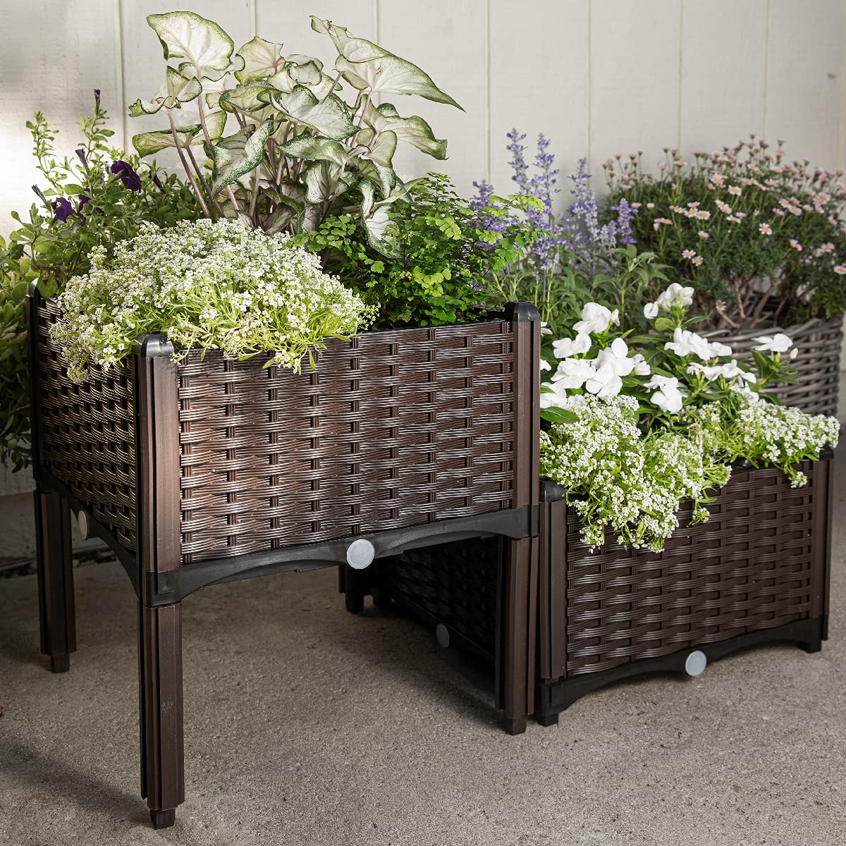 Barton 2 Pieces Raised Garden Bed Brown Plastic w/Self-Watering Design Outdoor Elevated Planter Box Kit Wheels Mobile