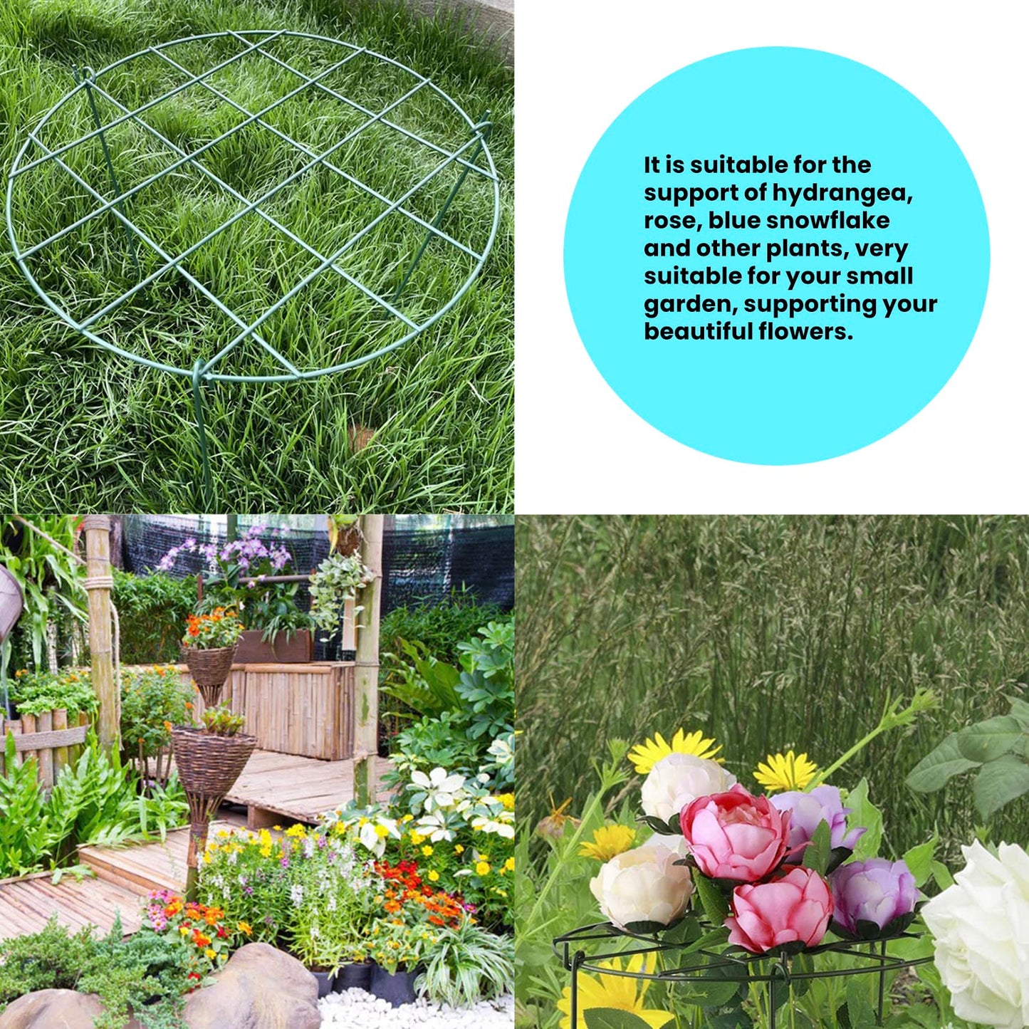 2 Pcs Flower Support Rings, Peony Cage Plant Support Stake,Grow Through Grid Plant Brace, Hoops with 3 Pcs Legs for Heavy Blossoms (2 pcs 24")