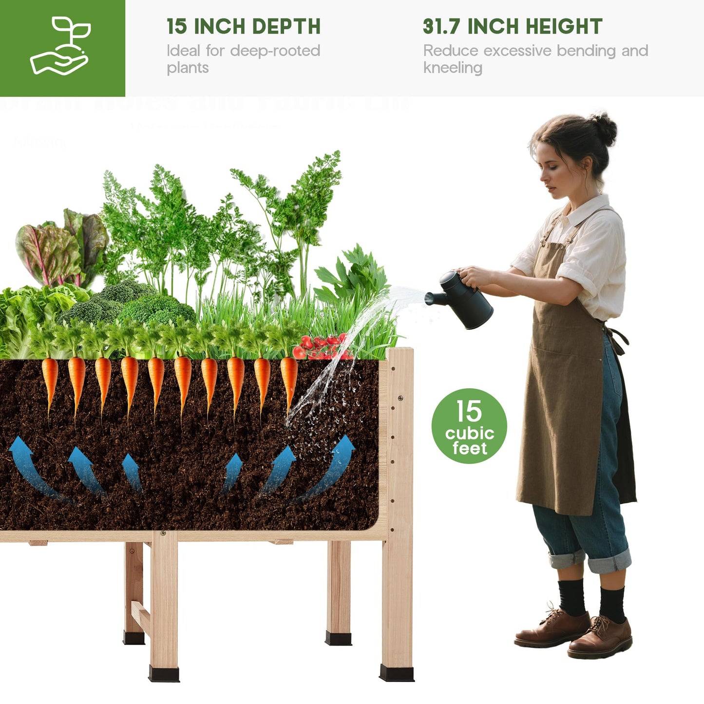 SPECRAFT 7x2 Ft Wooden Raised Garden Bed with Legs - 15 Inch Deepth Elevated Planter Box for Deep-Rooted Plants, Ideal for Patio, Easy Assembly