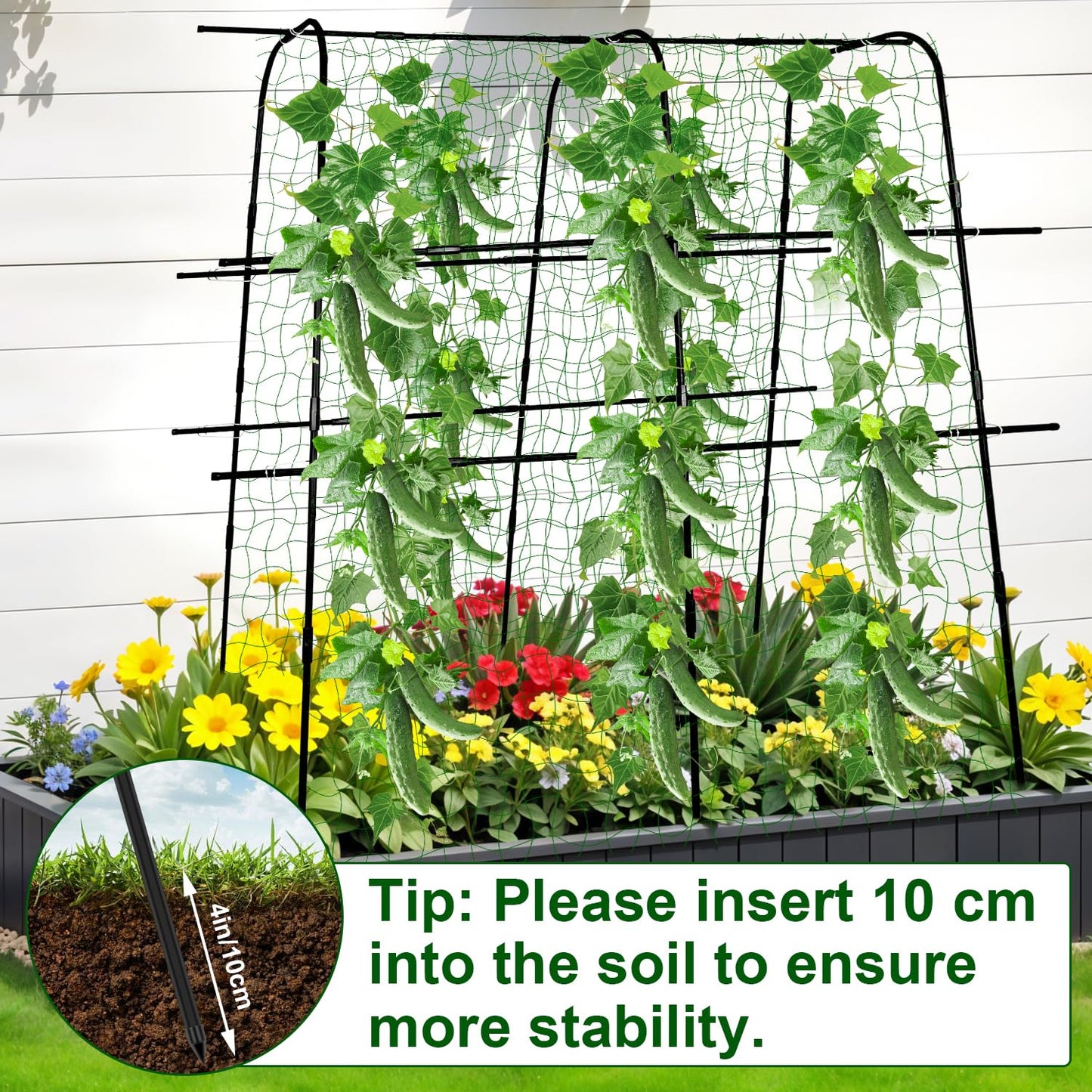 64 x 64 Inch Garden Cucumber Trellis Vegetable Arch Trellis Green Bean Pea Grape Tomato Squash Trellises for Raised Bed Climbing Plants Outdoor