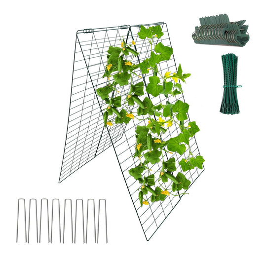 Garden Cucumber Trellis A-Frame Folding Plant Trellis 48 Inch by 34 Inch for Climbing Vegetables Flowers Green 1 Pack with Clips,Cable Ties and Ground Stakes