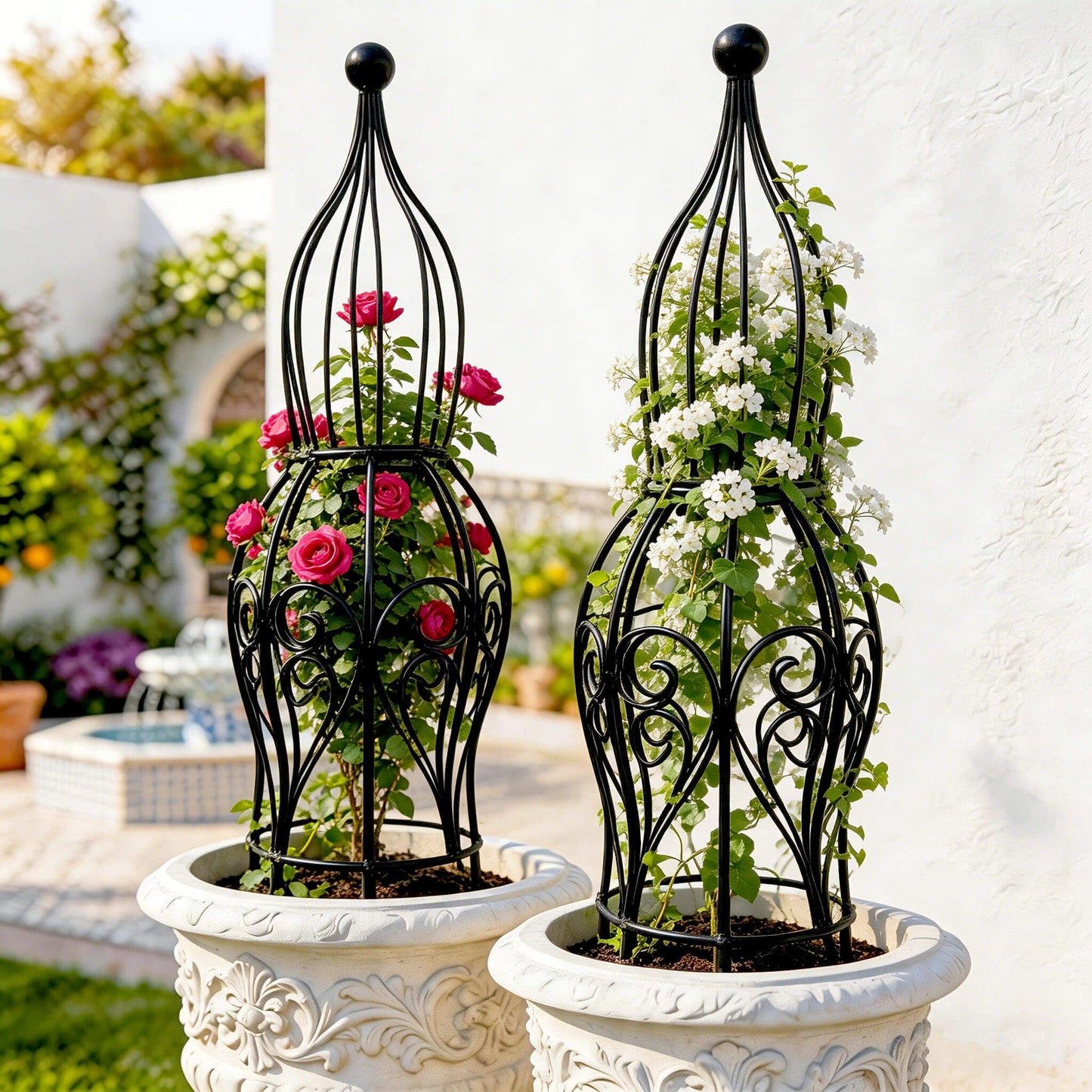 2-Pack Garden Obelisk Trellis, 26.4" Tall Metal Plant Support for Climbing Roses, Clematis & Climbing Vines, Tool-Free Snap Assembly, Decorative Accent for Patio Planters & Balcony Gardens