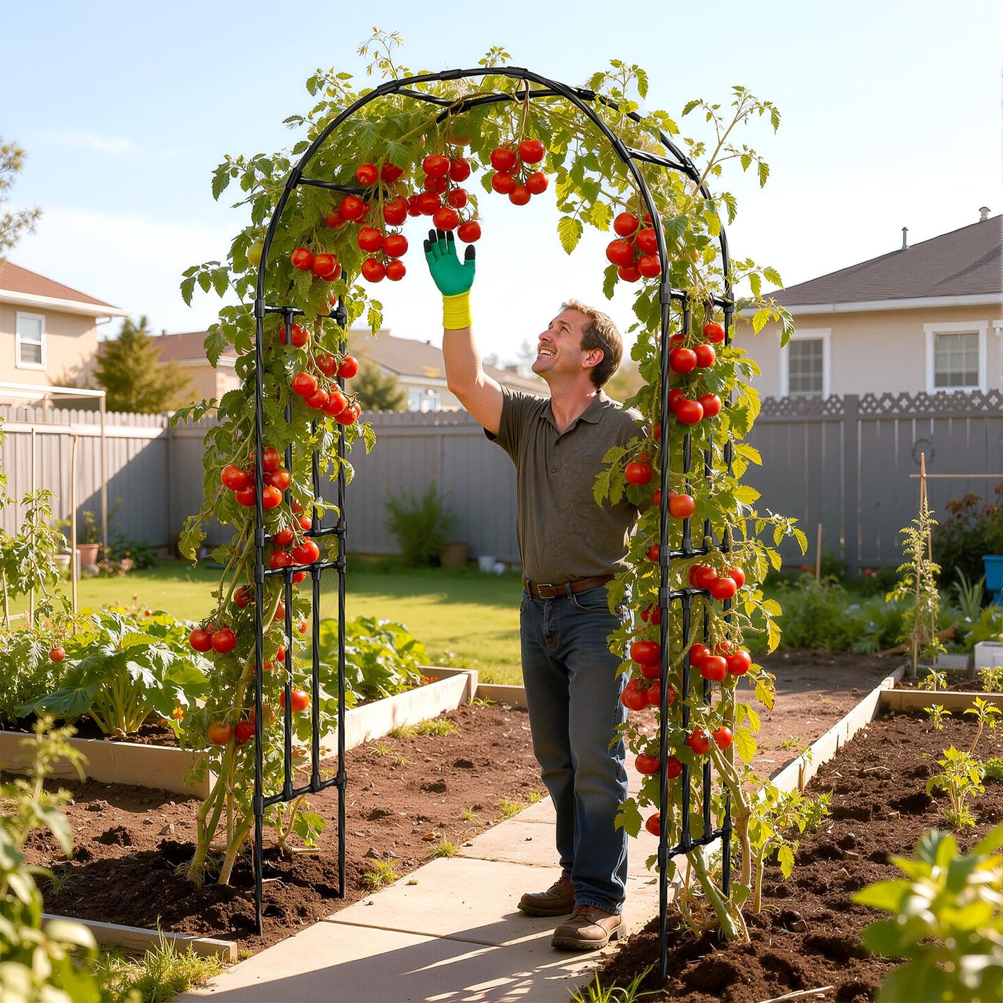 Miory Garden Arch Trellis for Climbing Plants, 1.3x7.9ft Steel with UV-Resistant PE Coating Arbor Outdoor, Vertical Support for Vines Flowers Vegetable, Wedding Archway (Black)