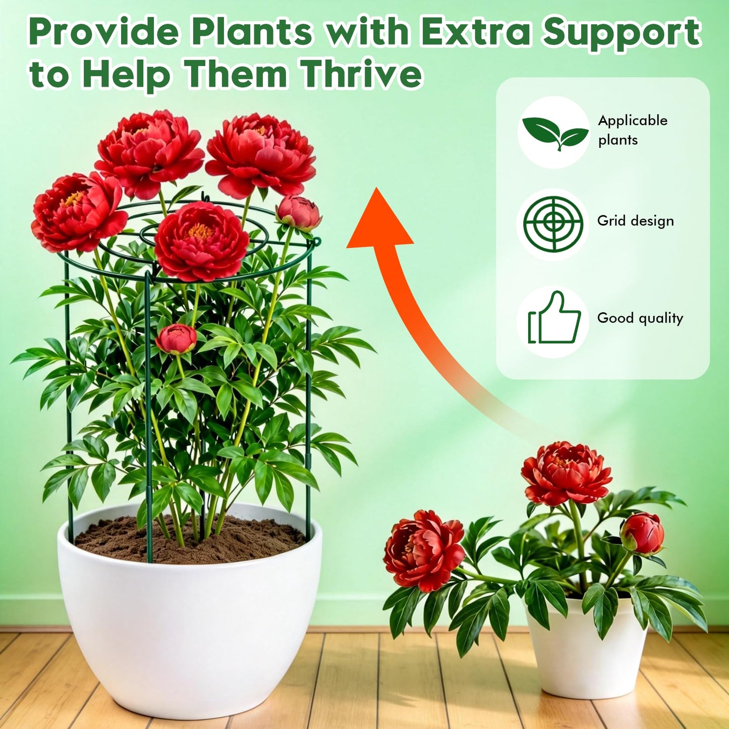 KEOHOLI 8 Pack 11.5" Dx24 H Pack Peony Cages Set Higher Peony Cages and Supports Heavy Duty Metal Plants Support Cage for Outdoor Green Support Rings for Flower Strawberry Tomato Hydrangeas