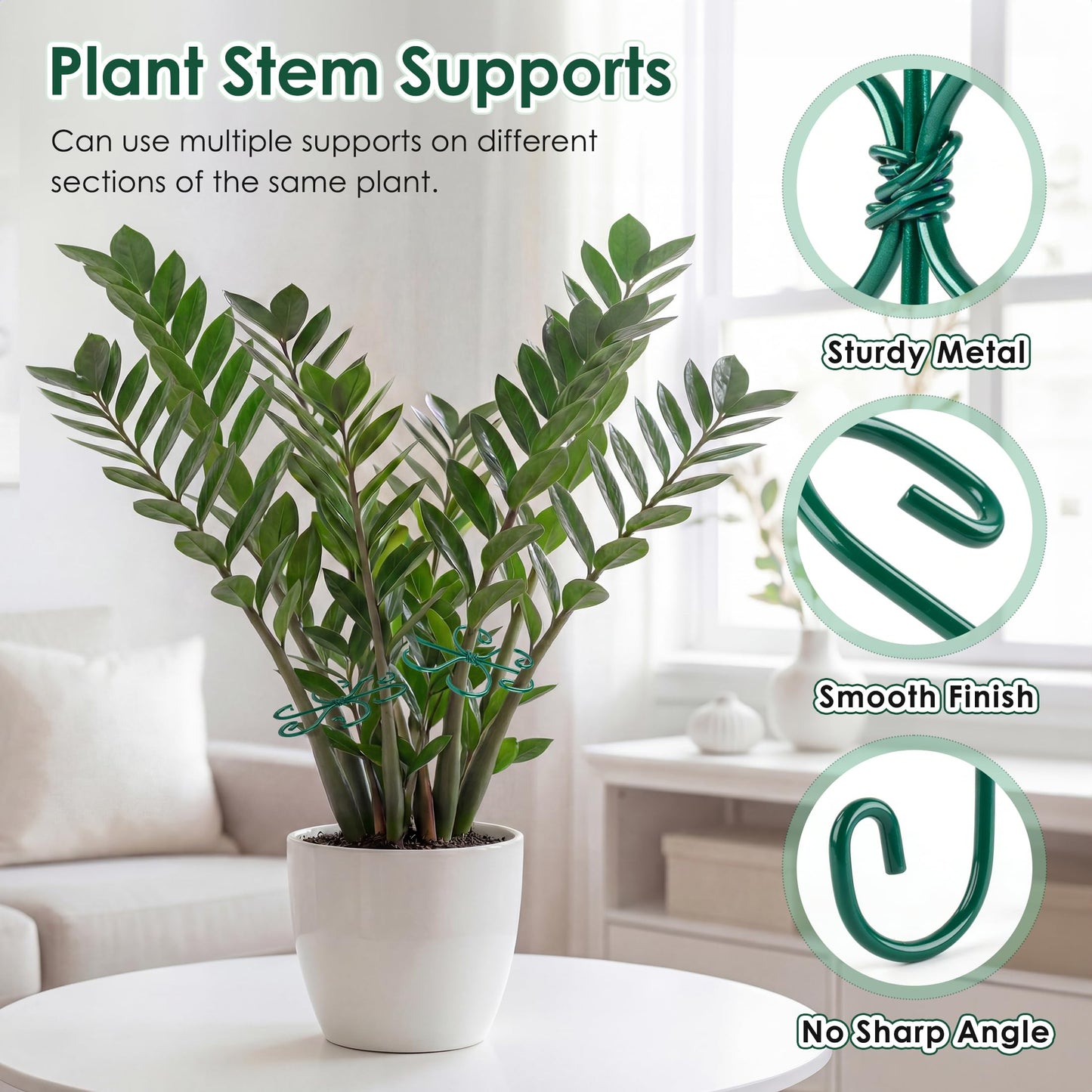 RELBRO Monstera Plant Supports, 4.3 Inch Metal Stem Support Holders Plant Stabilizer for Indoor Outdoor Potted Plants Growing Upright, Green, 6 Pcs