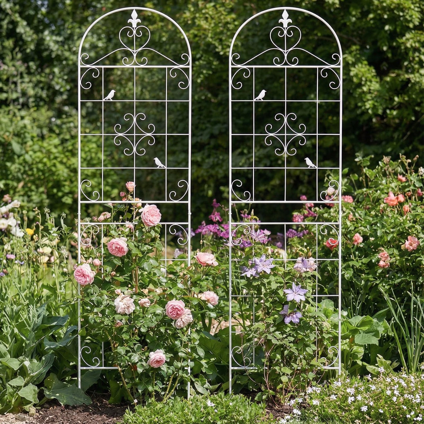 Garden Trellis for Climbing Plants Outdoor, Maidapulu 2 Pack 70.8x19.6 Inch White Metal Trellis - Rustproof Lattice Support Panel with Easy Assembly for Roses, Clematis, Cucumbers, Vegetable Garden