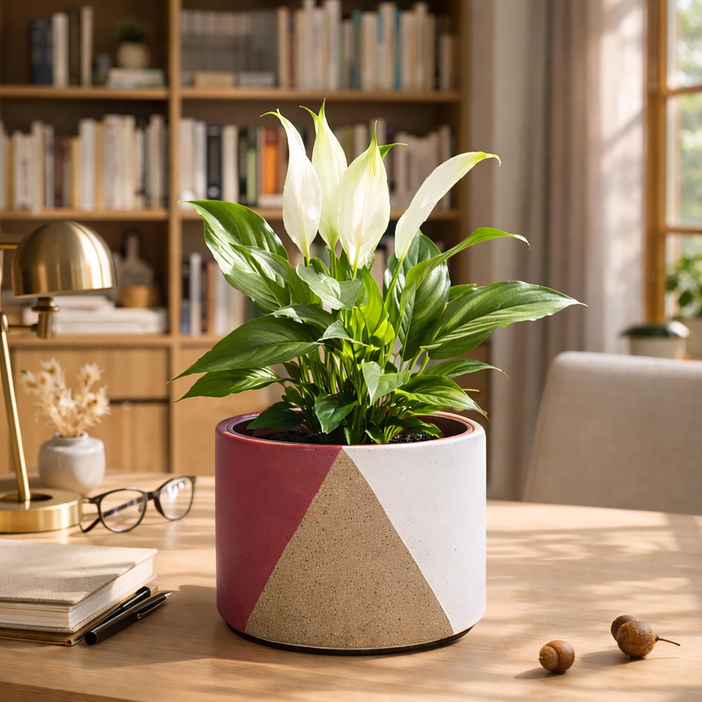 D'vine Dev 6.5" Stoneware Cachepot Planter with 6" Low Clear Nursery Pot & Detachable Saucer – Modern Indoor Plant Pot with Drainage for Bottom Watering & Root Visibility, Crimson Dune, 93-O-D-4