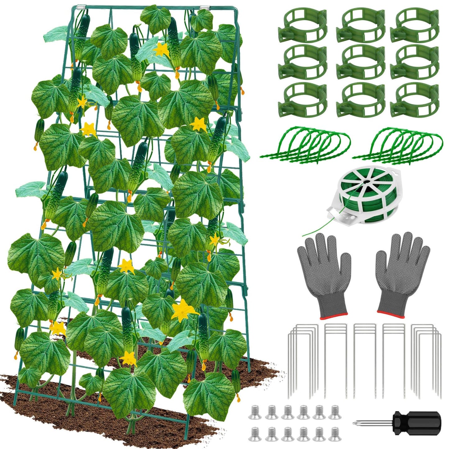 ROADPLUM Cucumber Trellis for Raised Garden Bed, Outdoor Sturdy Metal A-Frame Cucumber Trellis Support for Climbing Plants Vegetables and Fruits with Accessories, Easy installation and Easy Harvesting