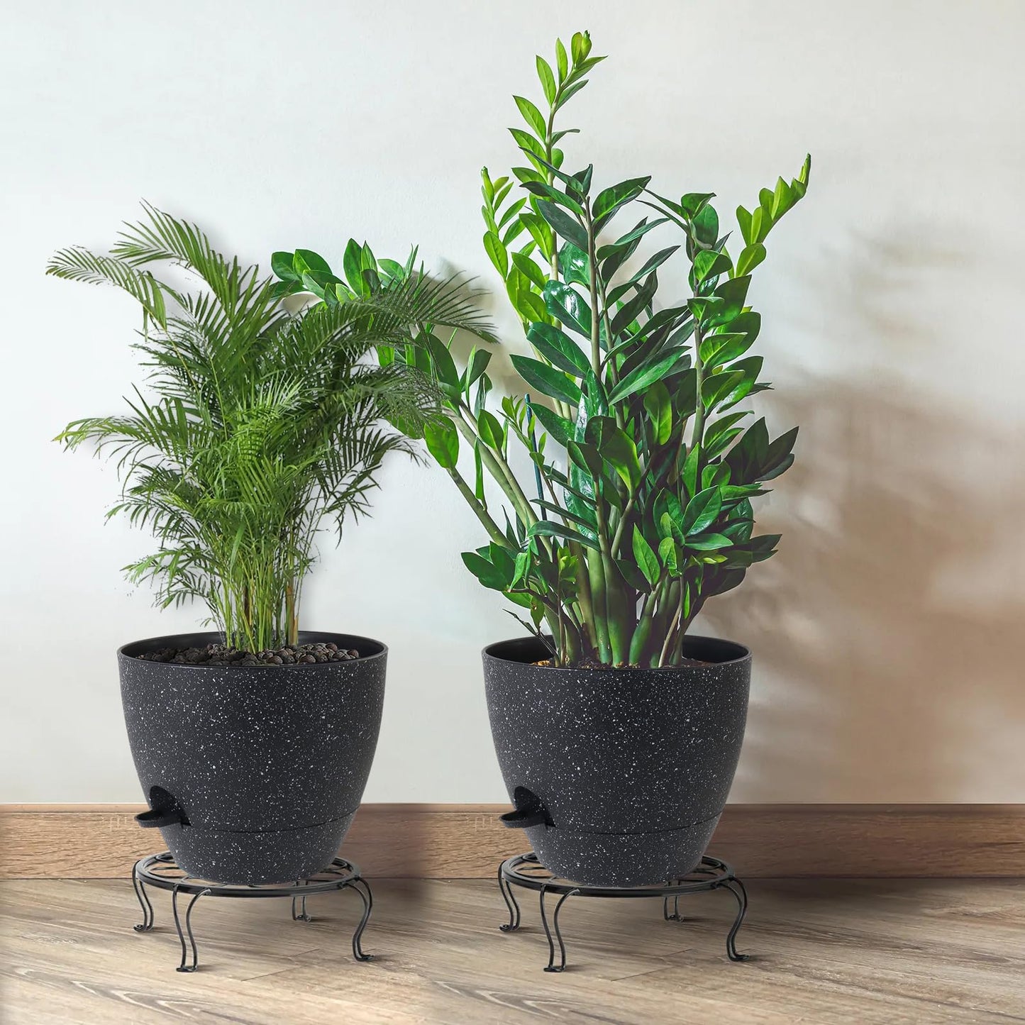 UOUZ 12inch 2Pack Large Self Watering Planters, Plastic Plant Pots with 60oZ Removable Deep Reservoir and Multi Mesh Drainage Holes for Indoor Outdoor Garden Plants and Flowers, Black Speckles