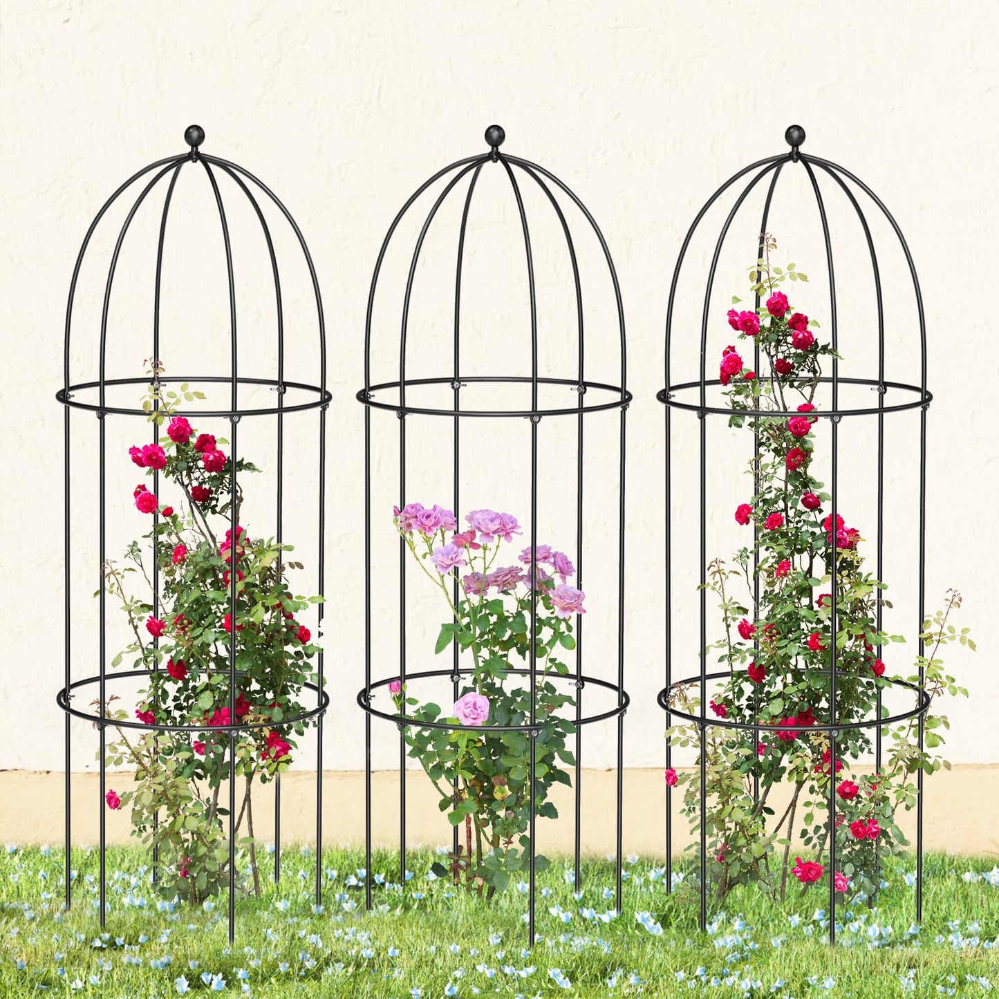 UrGROWA 3 Pack Metal Plant Cage Support, 31.5" H Peony Support Tomato Cage Garden Rose Obelisk Trellis Supports Tower for Clematis Vine Jasmine Supports Outdoor Indoor
