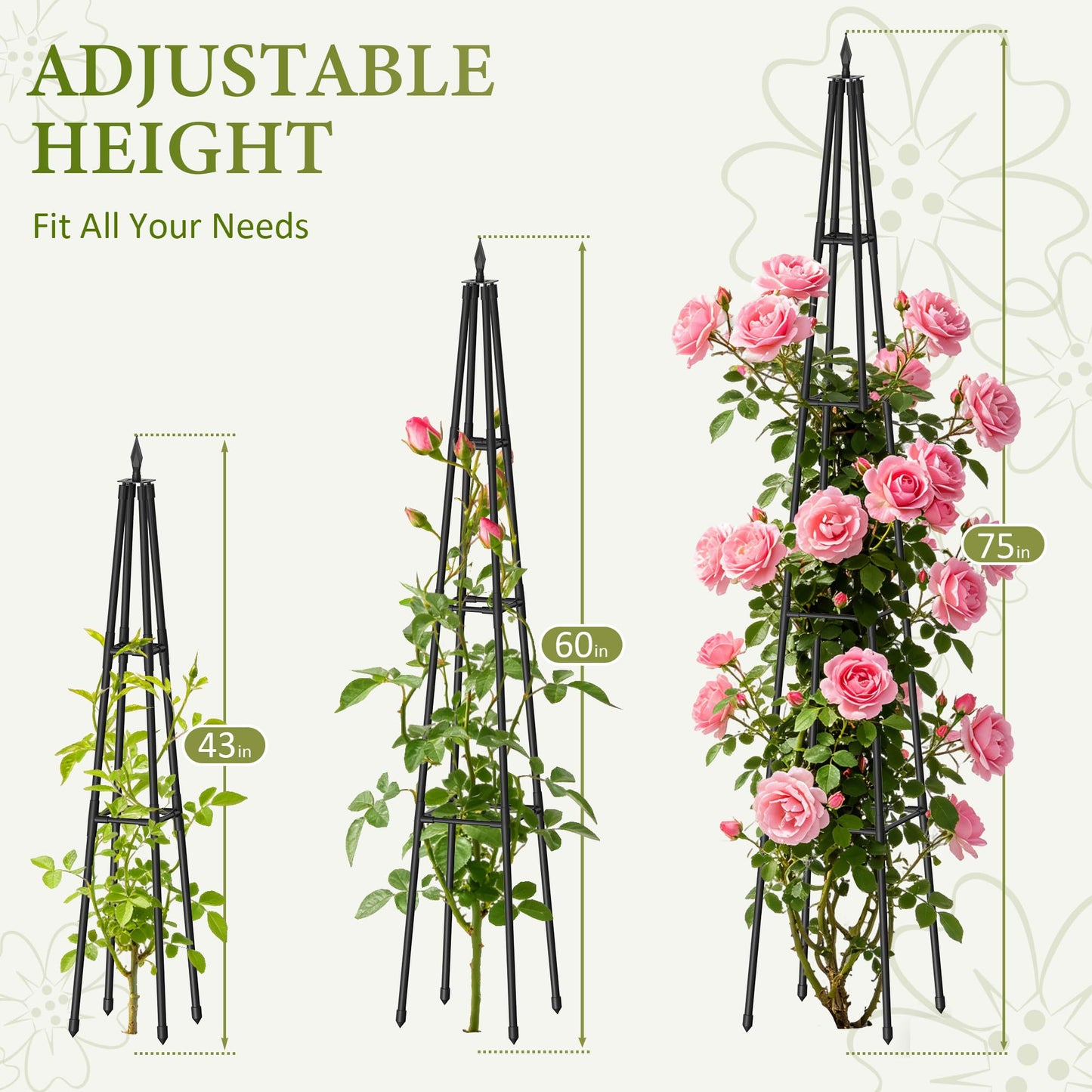 Obelisk Trellis for Climbing Plants Outdoor,6 Ft Garden Trellis for Potted Plants, Metal Trellis with Anti-Rust Coated for Potted Plants Indoor, Plant Support for Vegetables, Vines