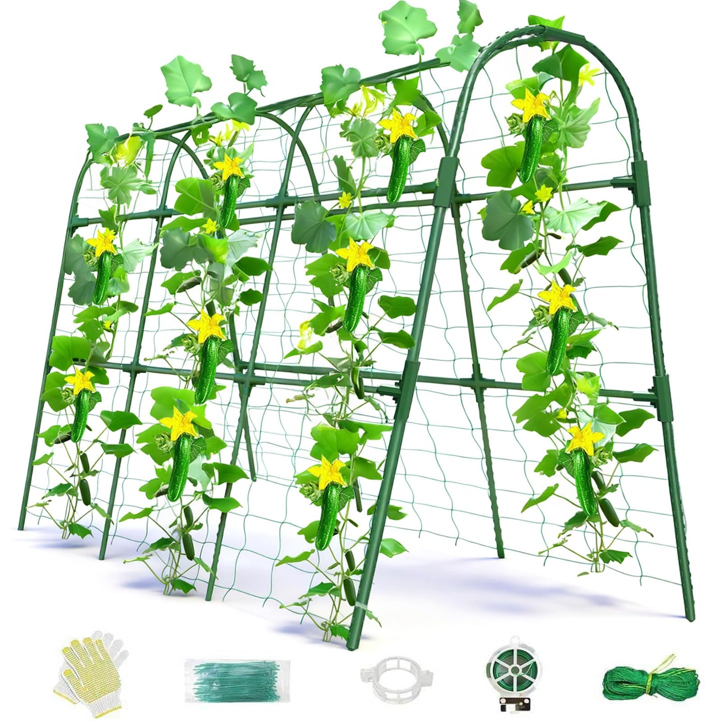 Laodier Cucumber Trellis for Raised Bed, U-Shape Garden Arch Metal Support for Climbing Plants, Metal Arch Plant Support Vegetables Trellis, Plant Support for Vine Outdoor (Green, 47*30*47inch(L*W*H))
