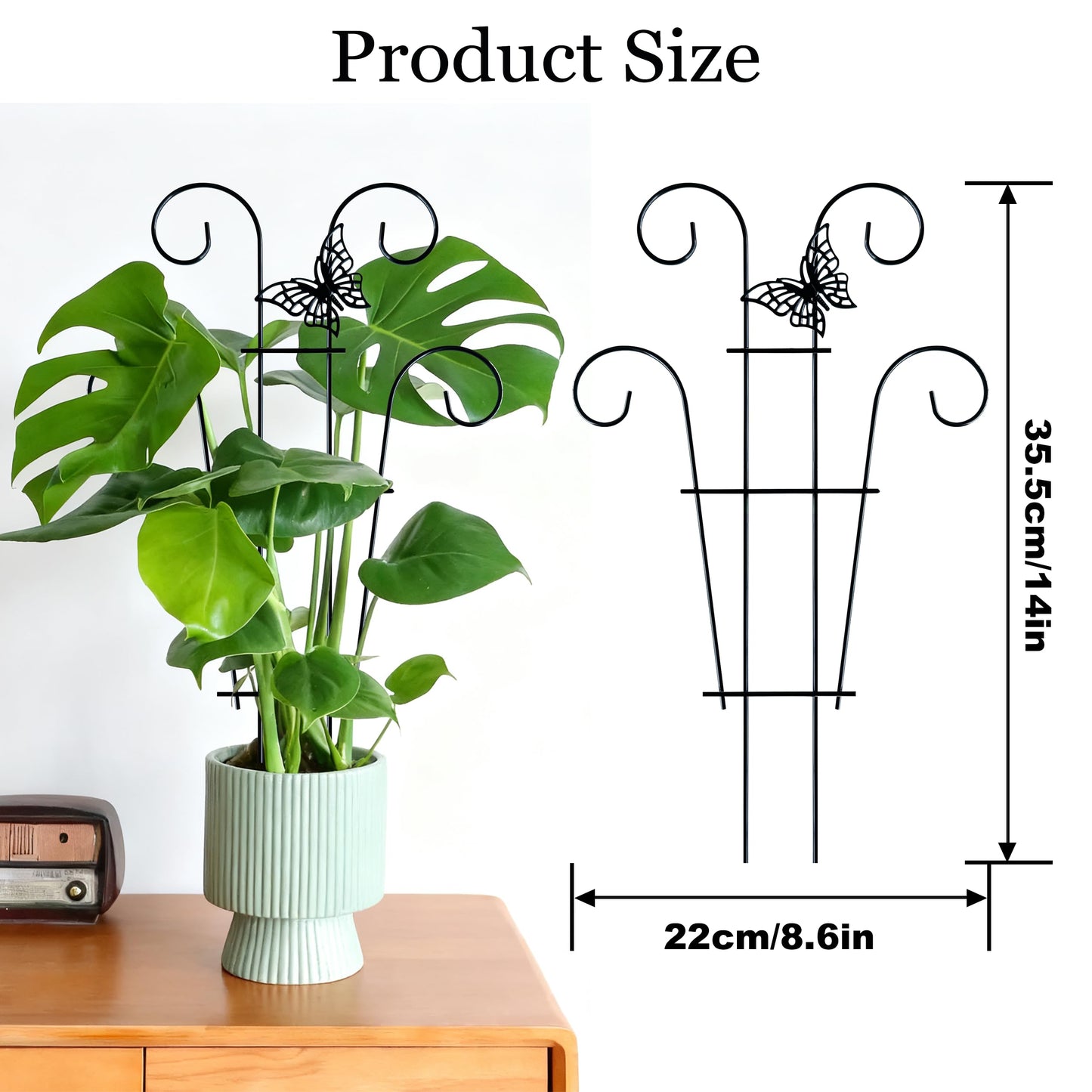 4 Pcs Butterfly Trellis for Potted Plants Indoor, 14.6 inch Small Garden Metal Trellis for Climbing Plants Outdoor, Stackable Pothos Plant Climber Support for Hoya Vine Ivy Flower Plant Support