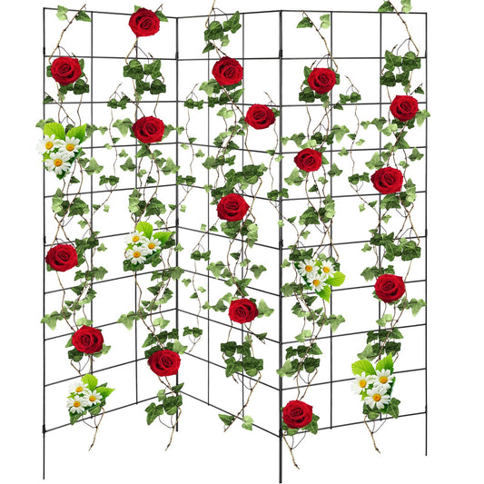 Menkxi 3 Panel Folding Garden Trellis for Climbing Plants, 52.6" W x 58" H Sturdy Metal Frame Cucumber Metal Trellis Garden Plants Support for Outdoor Pea Grape and Other Climbing Vegetable