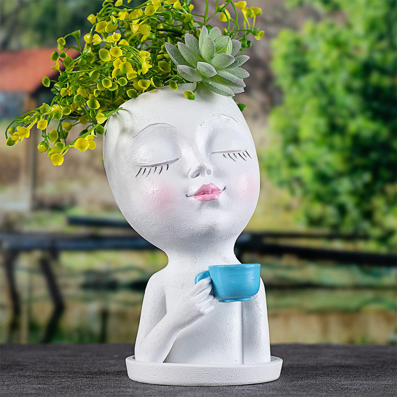 Toparad Face Flower Pot Head Planter for Indoor Outdoor, Unique Succulent Planter with Drainage Hole, Cute Lady Face Plant Pots Coffee Table Decor Gift IdeaI for Mother and Appreciation Christma