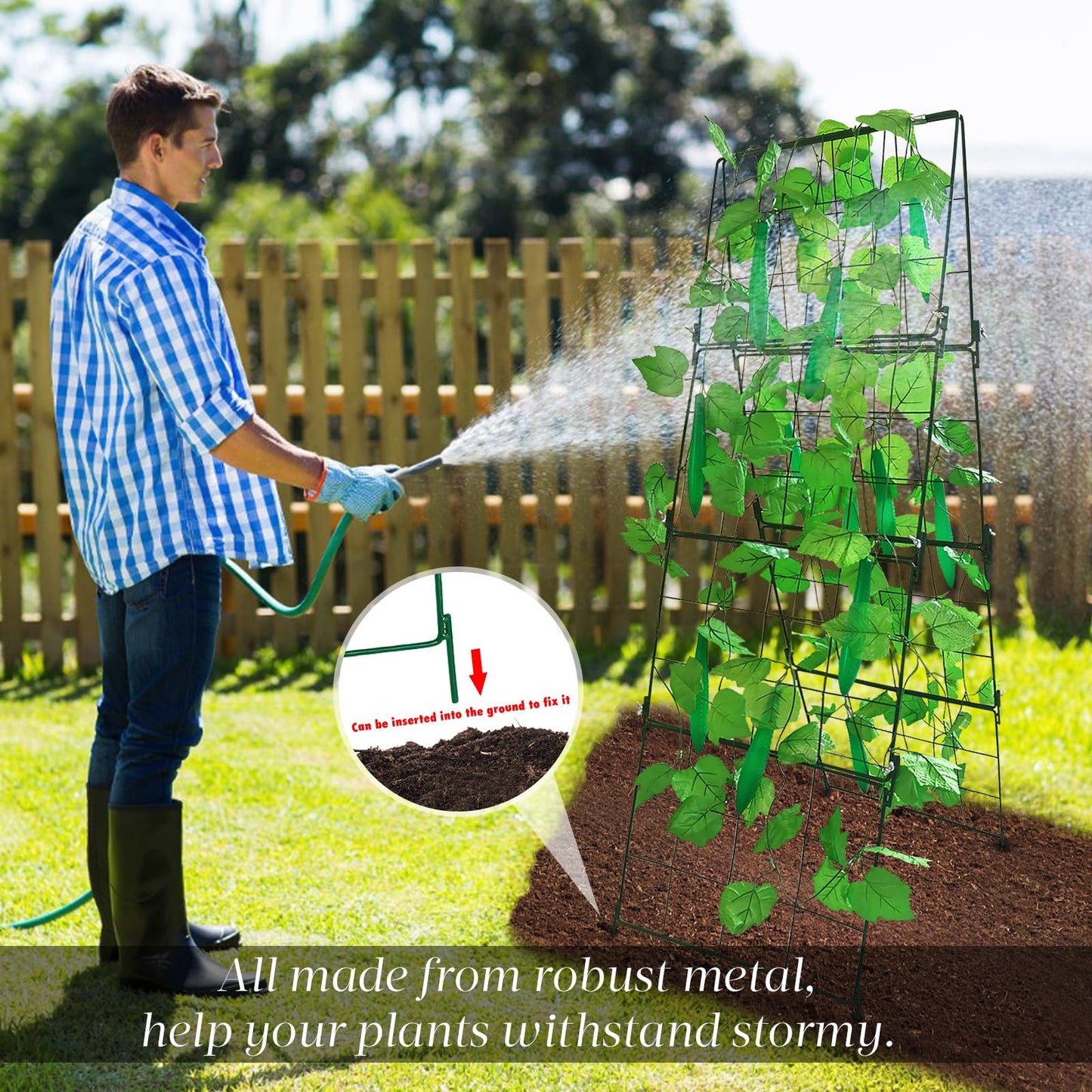 Thickened Cucumber Trellis for Raised Garden Bed,48"x16" Foldable Frame Metal Vegetable Trellis for Climbing Plants Outdoor Plant Support for Grape Tomato Peas, Fruit, Vine,Bean(Green) (2)