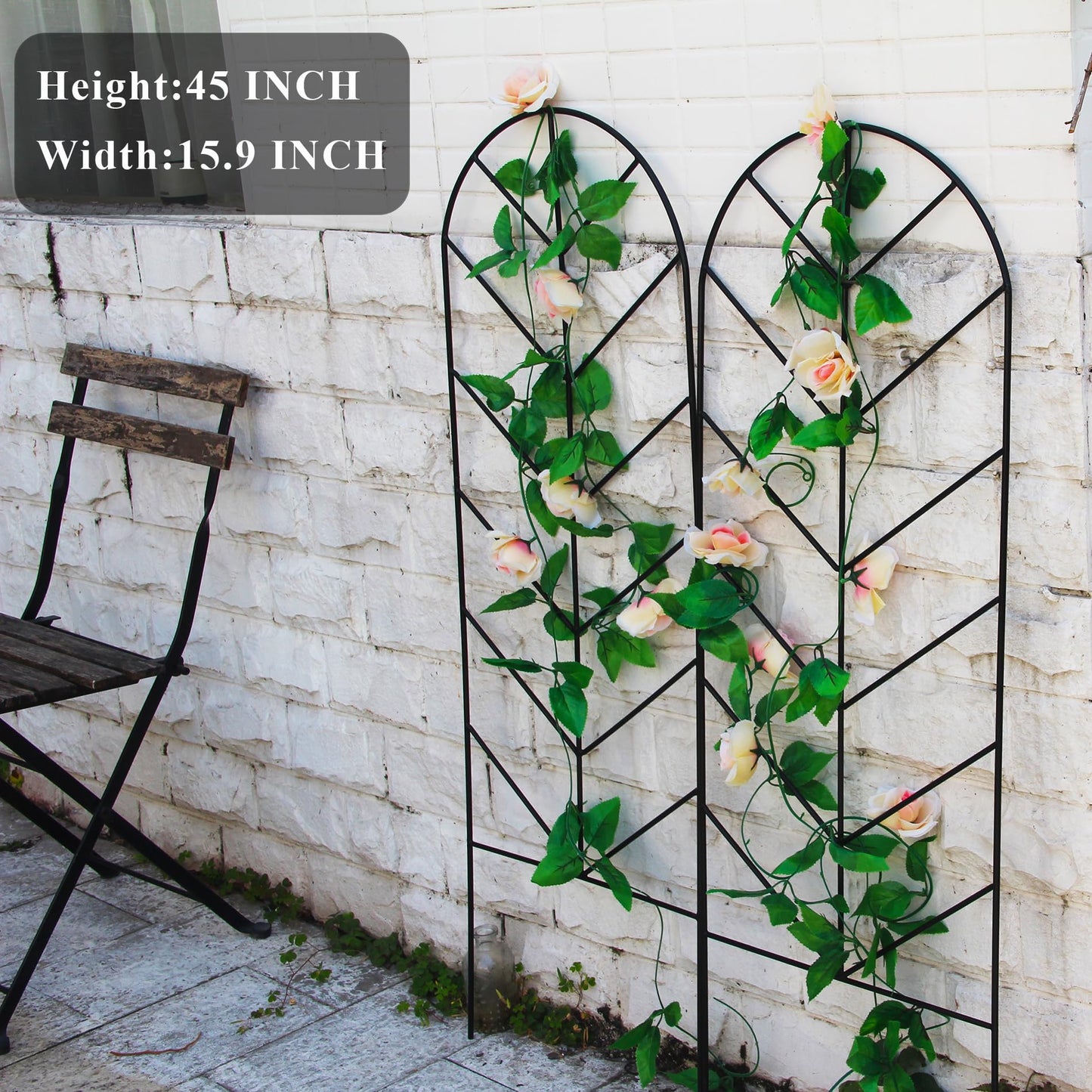 SCENDOR 2 Pack Black Metal Trellis for Climbing Plants - 45" H x 15.9" W Garden Trellis for Roses, Vegetables, Flowers, Lawn, Backyard