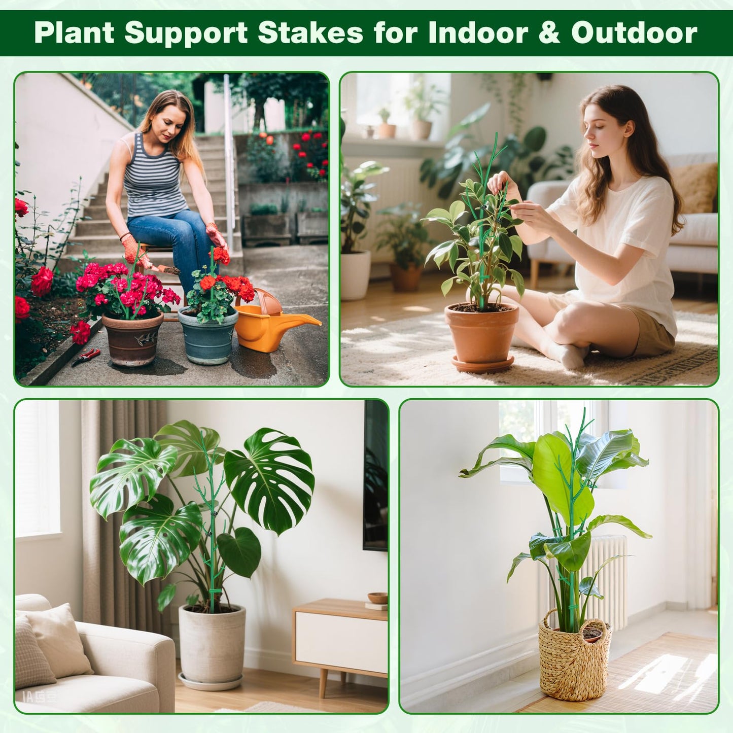 Hysagtek 4 Pack Plant Support Stakes for Indoor Plants, Monstera Plant Support Stackable Plant Stem Support Twig Plant Sticks for Indoor Outdoor Climbing Plants