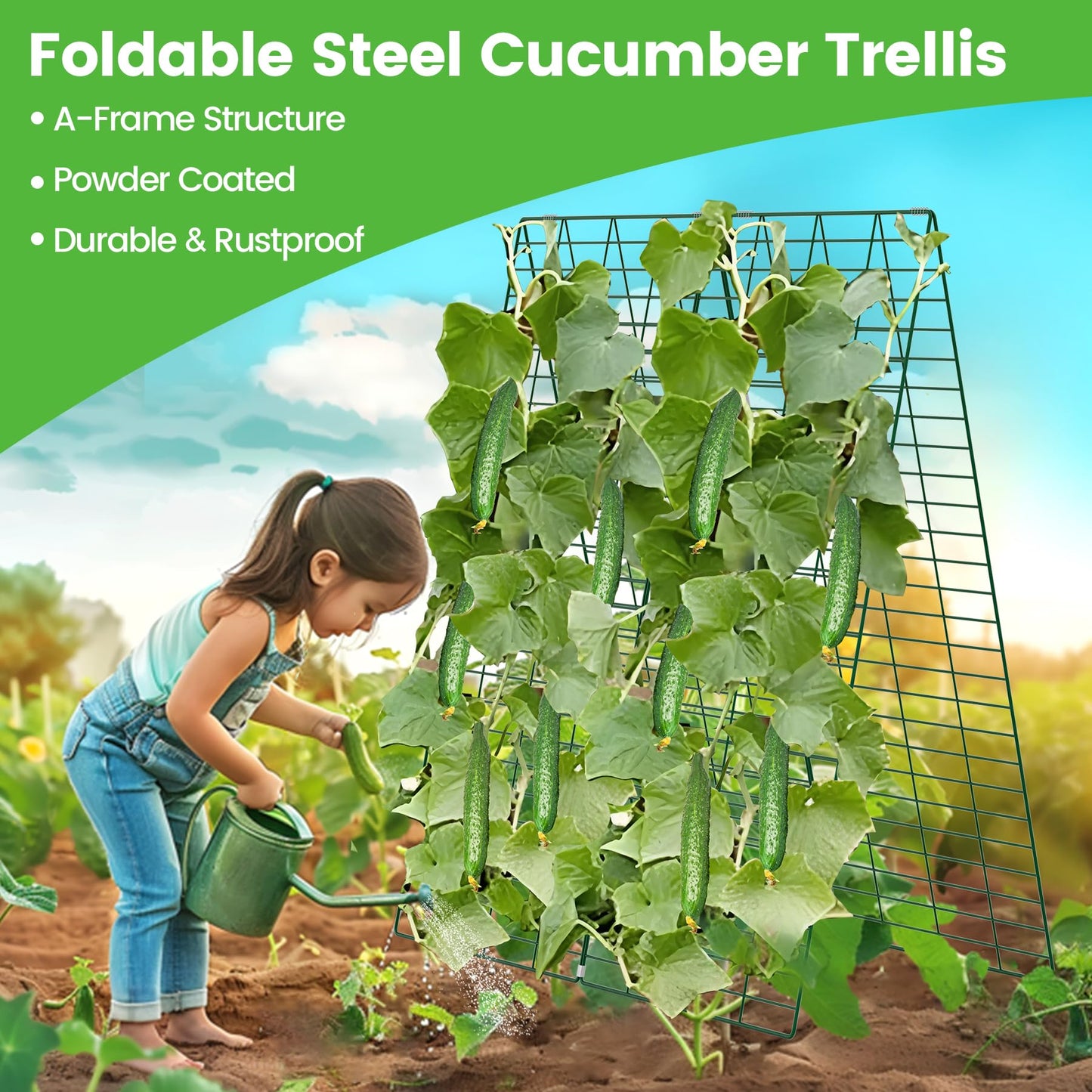 Toriexon Foldable Cucumber Trellis - 2 Pack, 48" L x 34" W A-Frame Trellis, Climbing Plants Support Raised Bed Trellis with Twist Ties & Plant Bags for Outdoor Yards Gardens