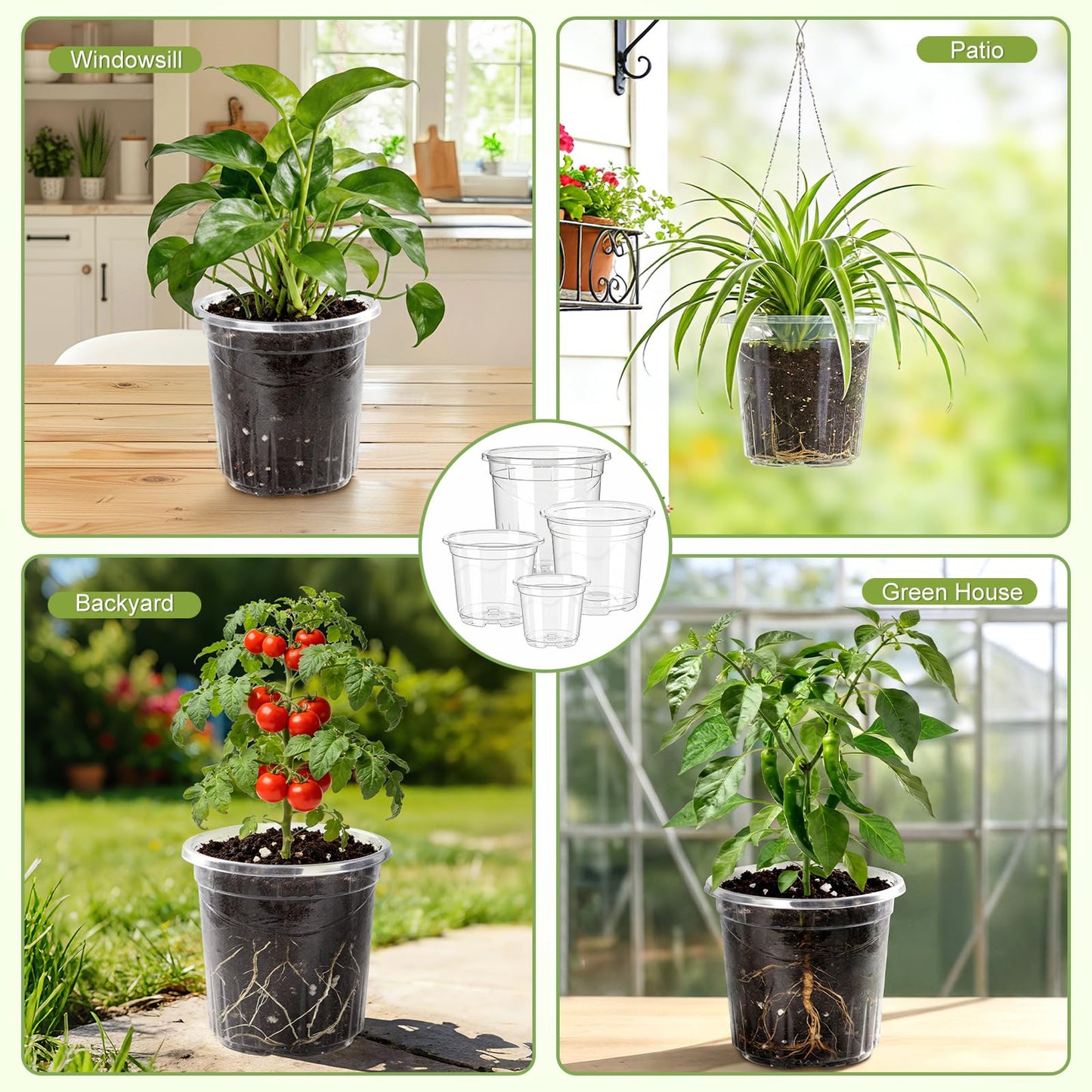 CINKSY 36 Pack Clear Plant Nursery Pots, 7/5/4/3.5 Inch Plastic Planter Pots with Drainage Hole, Flower Seedling Nursery Pots with 20 Labels for Garden Indoor Outdoor