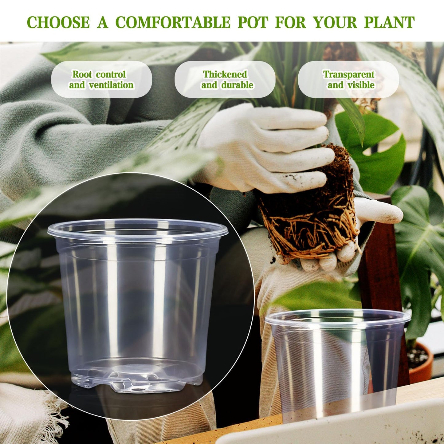 CXIIPOL 45 Pack Clear Nursery Pots for Plants, 7/6/5/4/3 Inch Clear Plant Pots with Drainage Holes, Plastic Nursery Pots for Beautiful Succulents, Landscape Plants, Lilies, Mint