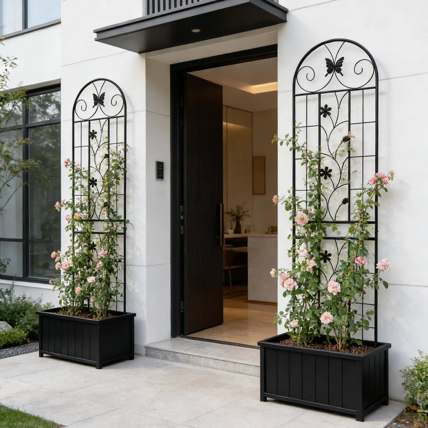 2 Pack Metal Garden Trellis 86.7" x 19.7", Rustproof Plant Support for Climbing Plants, Outdoor Flower Support for Vines Roses Vegetables, Easy Assembly, Black