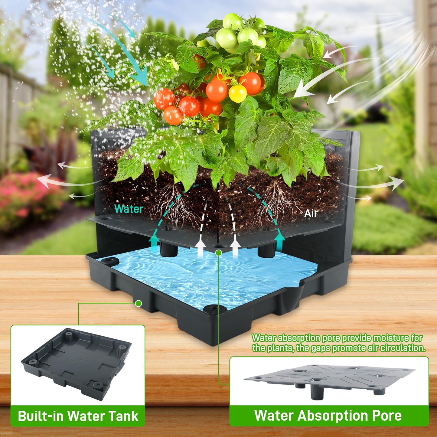 Biotolot Raised Garden Bed Tomato Planter Box with Trellis, 44" Self-Watering Tomato Cage with Square Trellis for Climbing Plants, Flowers, Vegetables, Vine in Patio Garden Indoor Outdoor