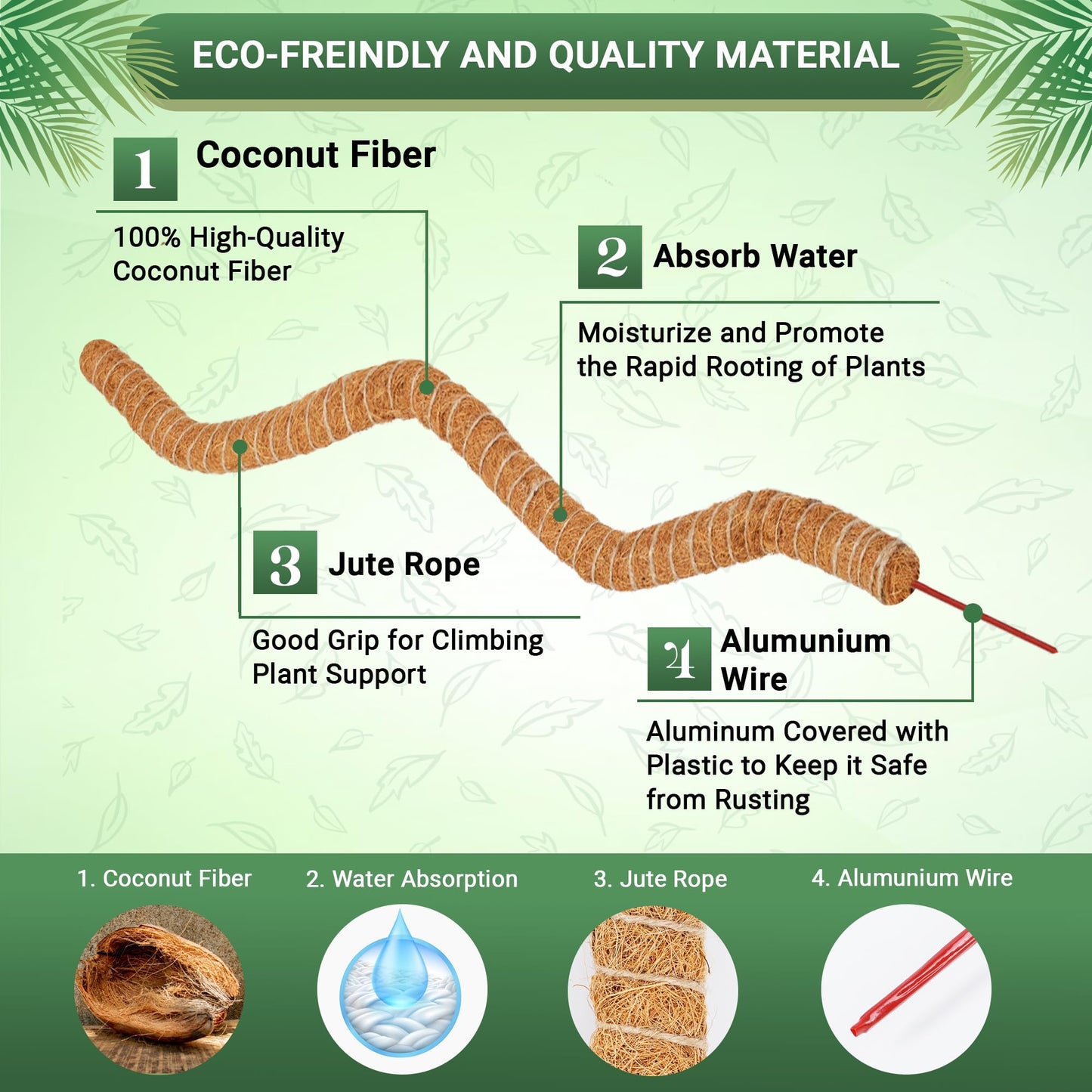 Bendable Moss Pole 48 Inch for Monstera & Climbing Plants – Pack of 2 Coco Coir Moss Poles for Indoor Plant Support, Trellis Pole for Pothos, Philodendron, Tall Plant Stakes for Home Gardeners
