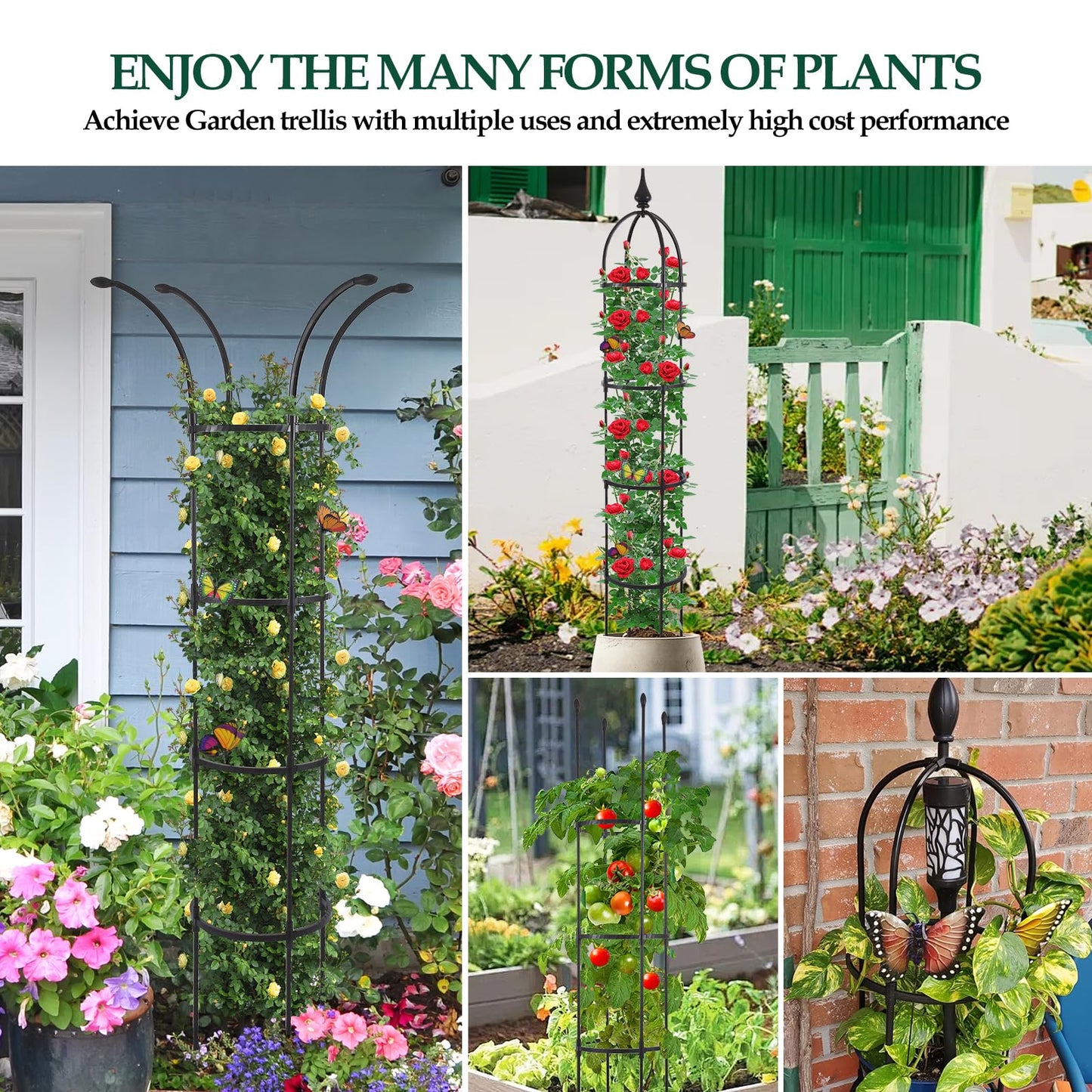 WellSign Garden Obelisk Trellis for Climbing Plants Outdoor, 6.6ft Tall Rustproof Coated Metal Plant Support with Garden Twist Tie for Tomato Cucumber Ivy Vines Rose Potted Plant Trellis 1 Pack