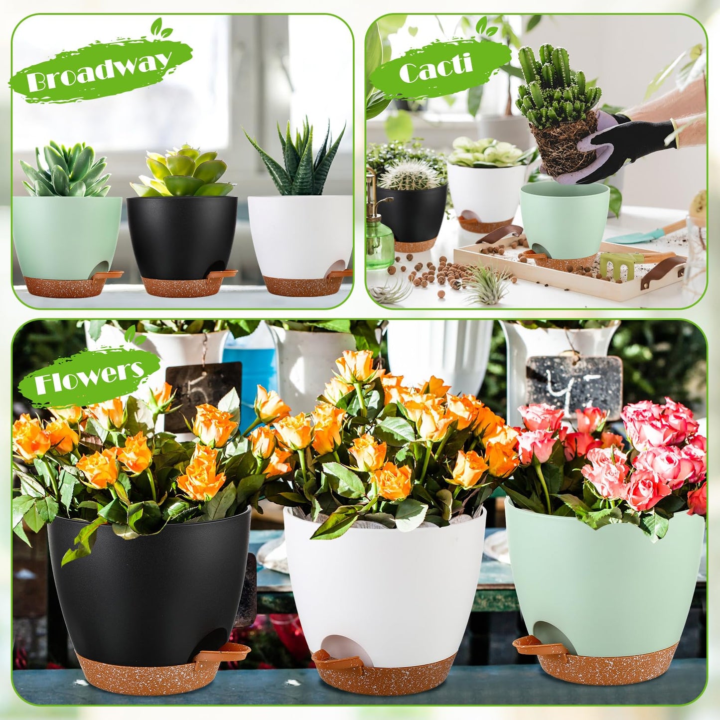 Remerry 15 Pcs 7/6.5/6/ 5.5/5 Inch Self Watering Planters with Drainage Hole Plant Pots Plastic Flower Pots Indoor Plant Pots Self Watering Pots and Saucer Reservoir for Indoor Outdoor Plant Flower