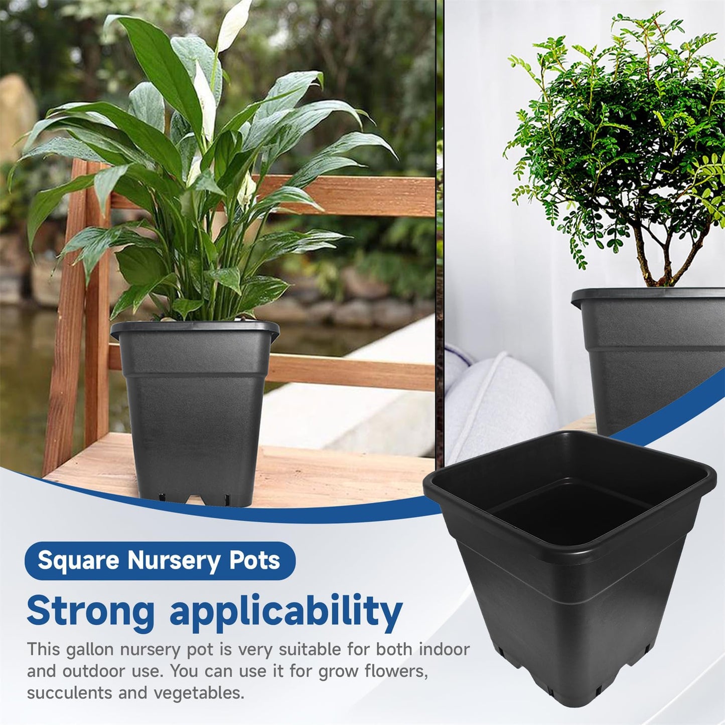WFLNHB 5 Gallon Square Pot 5 Gallon 10 Pcs Square Plastic Plant Pots Flexible Nursery Pot Planter Nursery Pots Suitable for Flower Vegetables Succulents Black