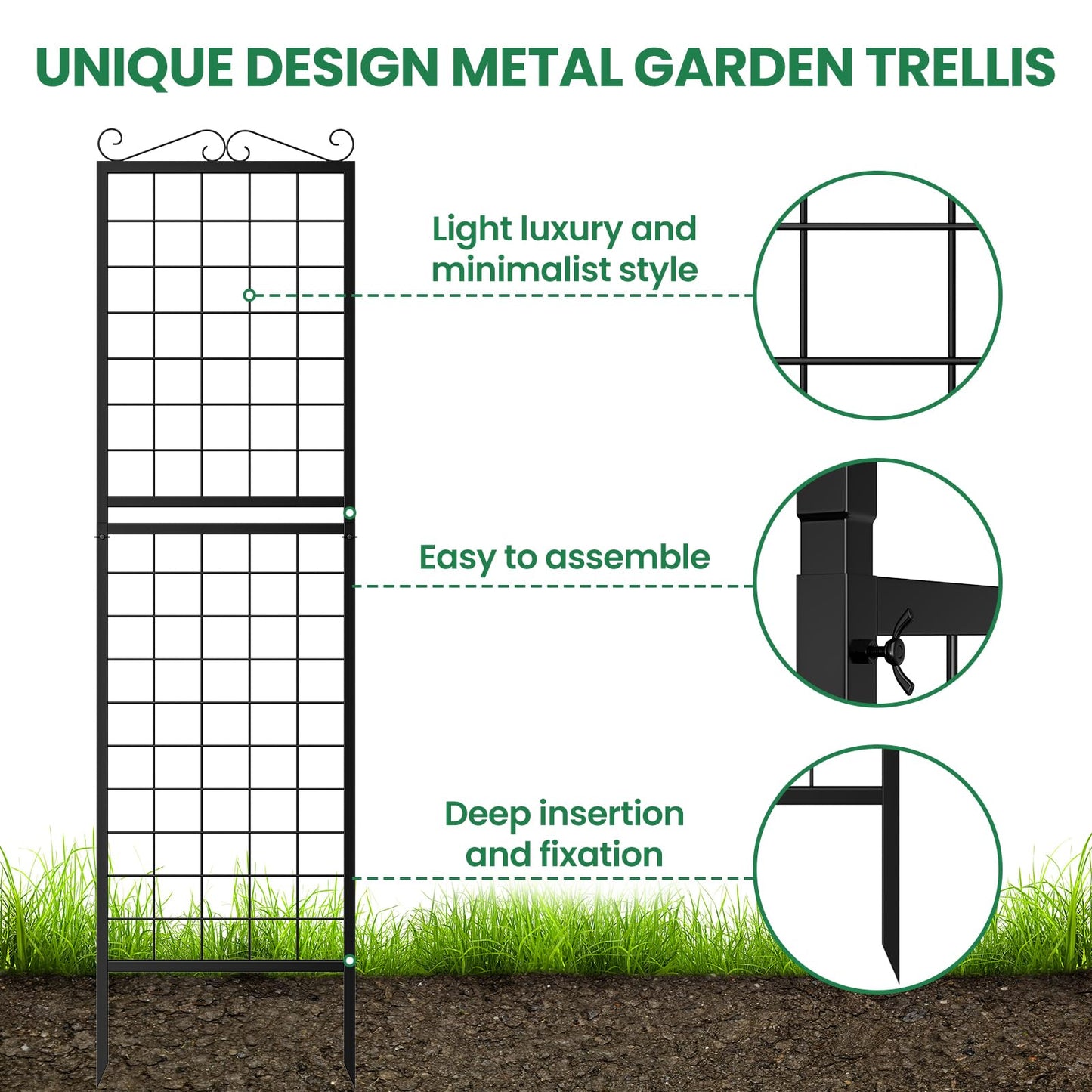 SUNYRISY 2Pack Metal Garden Trellis for Climbing Plants Outdoor, 71x20in Metal Plant Support for Flowers Tomato Cucumber Rose Vegetable Garden Courtyards Lawns Decoration, Black
