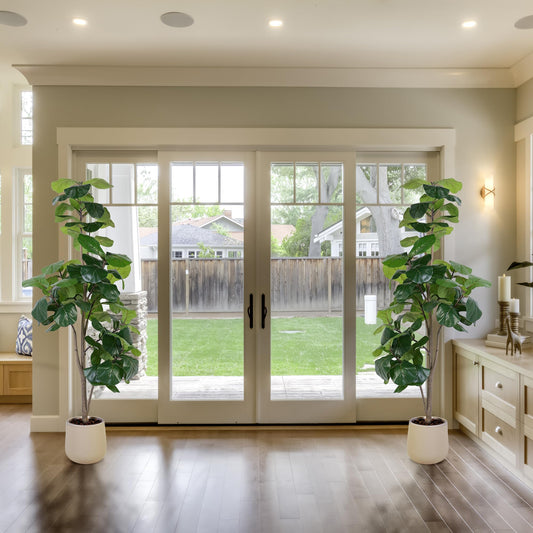 Jocoevol Artificial Fiddle Leaf Tree, 6ft Faux Plant Fake Ficus Lyrata Trees with White Planter, Artificial Fig Trees Floor Plants for House Office Living Room Indoor Home Decor, Housewarming Gift