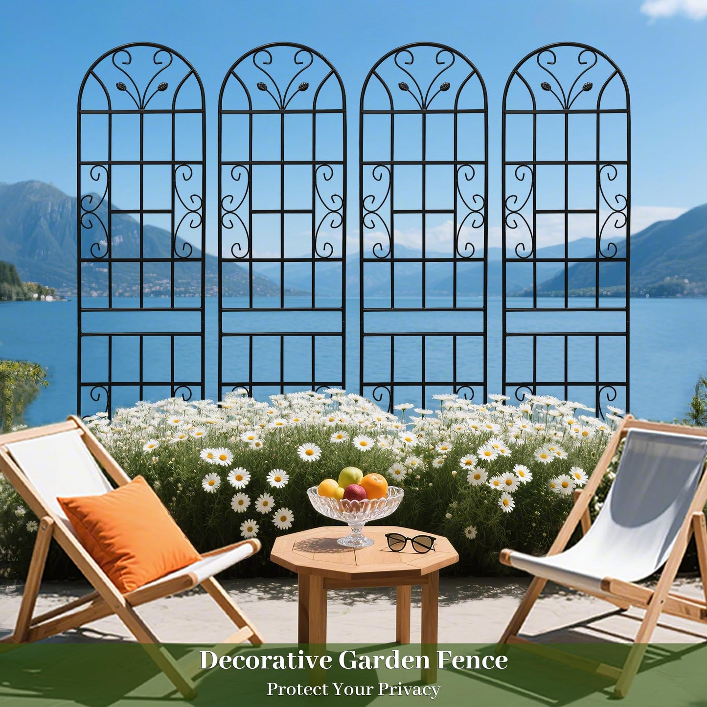 4 Pack Metal Garden Trellis 86.7" Tall Outdoor Climbing Plant Support for Roses, Flowers, Rustproof Durable Black Galvanized Tube, Lawn Garden Fence Decor Screen (4, Black curves-86.7" H)