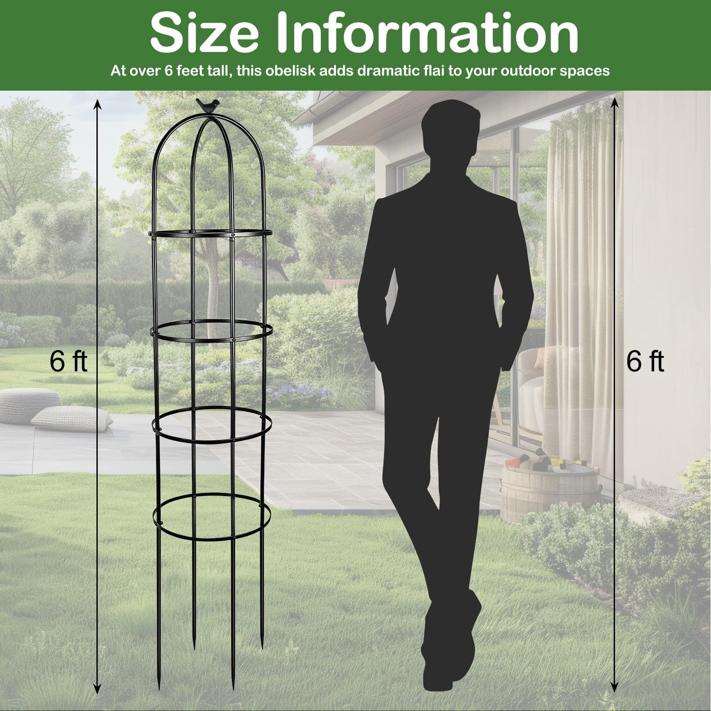 HEYTIMI 2 Pack 6 Ft Heavy Duty Metal Garden Obelisk Trellis for Climbing Plants, Rust‑Resistant Black Steel Vine Support for Rose Clematis Jasmine, Potted Flower Stand Indoor & Outdoor Decor (Spheres)