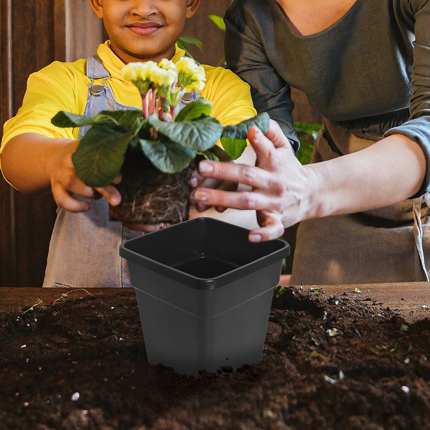 elfinrm Square Planter Nursery Pots 1.36 Gallon Pots for Plants, Injection Molded Plastic Nursery Pots, Plant Container 1.36 Gal 10-Pack
