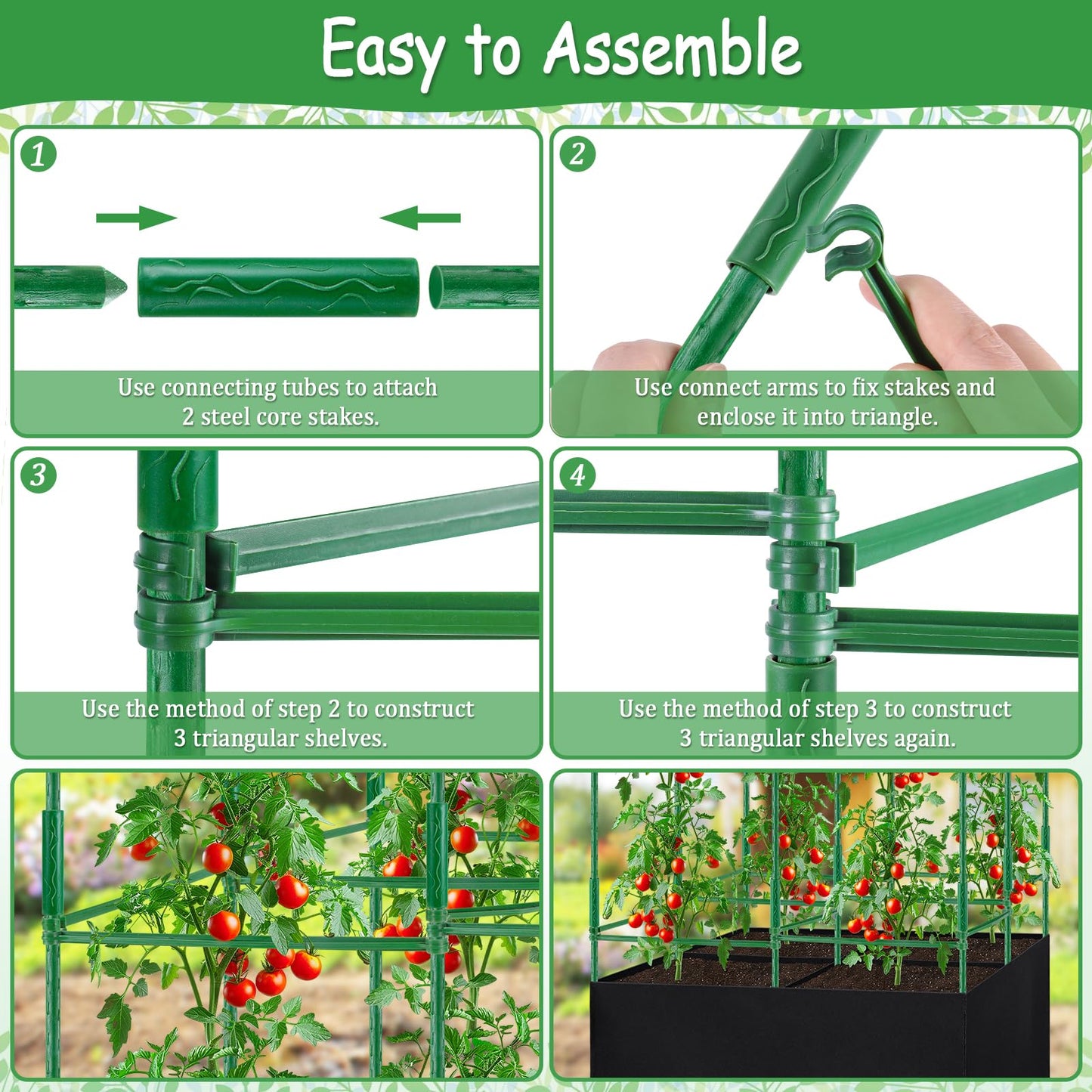 Tomato Cages, Square Tomato Plant Stakes Support Cages Trellis for Garden Climbing Cucumber, Vegetables, Flowers, Fruits with 30 Gallon Grow Bags