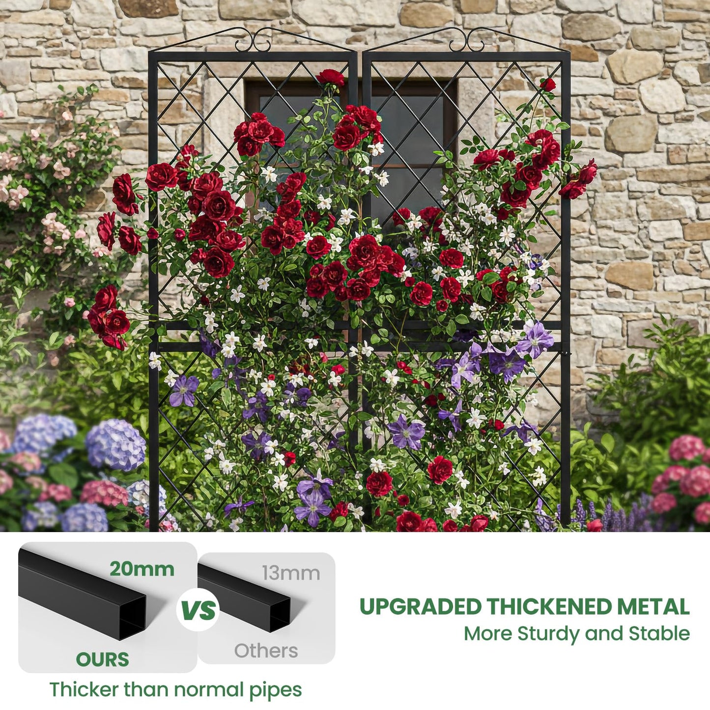 2 Pack 71 Inch Metal Garden Trellis for Climbing Plants, Thickened Square Tube Metal Garden Trellis for Vines Plant Rose Vegetable Support,Large Decorative Outdoor Trellis