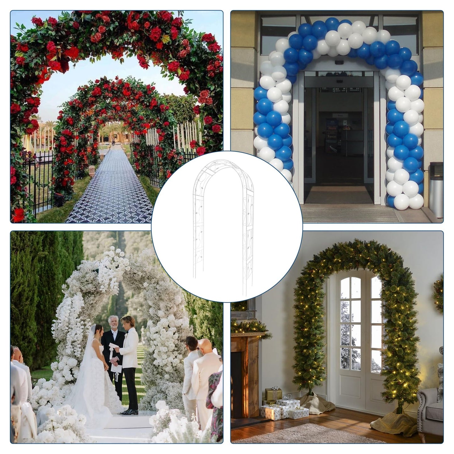 Metal Garden Arbor, 102.36" x 51.18" Heavy Duty Metal Garden Arch Trellis for Climbing Plants, Decorative Archway Wedding Arch Frame for Patio, Backyard, Patio, Lawn, Pathway, White