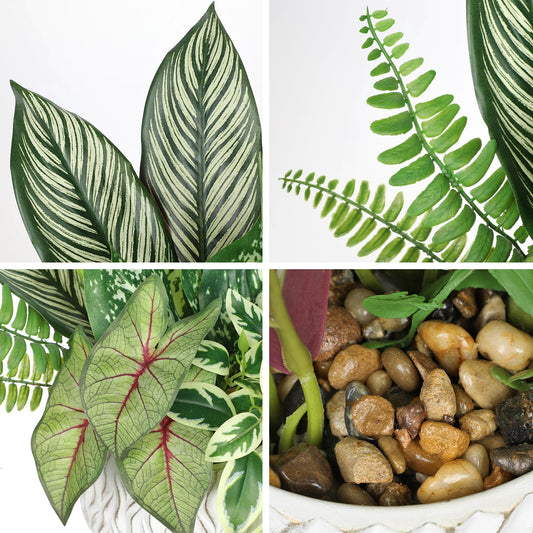 Fake Plants 12.9" Artificial Potted Plant Assorted Faux Plants in Pot Silk Plants Artificial Plants Indoor for Home Living Room Bedroom Bathroom Office Desk Table Centerpieces Shelf Greenery Decor