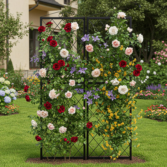 SUNYRISY 2Pack Metal Garden Trellis for Climbing Plants Outdoor, 71x20in Metal Plant Support for Flowers Tomato Cucumber Rose Vegetable Garden Courtyards Lawns Decoration