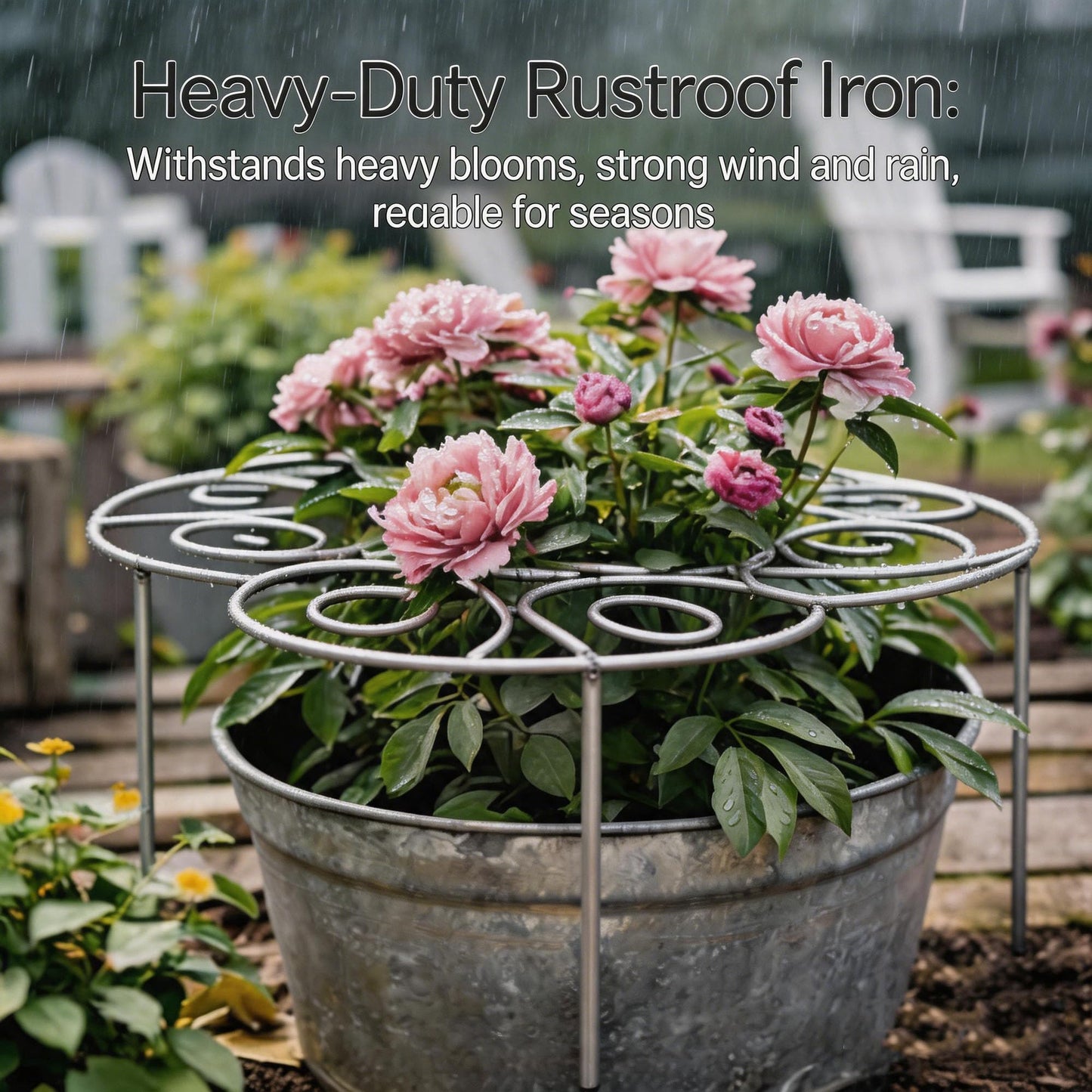Plant Support Ring for Most Plants – Heavy Duty Metal Cage for Flowers, Vegetables, Tomatoes, Peonies, Roses – Garden Stake for Indoor/Outdoor Pots – No Tools Needed (M)