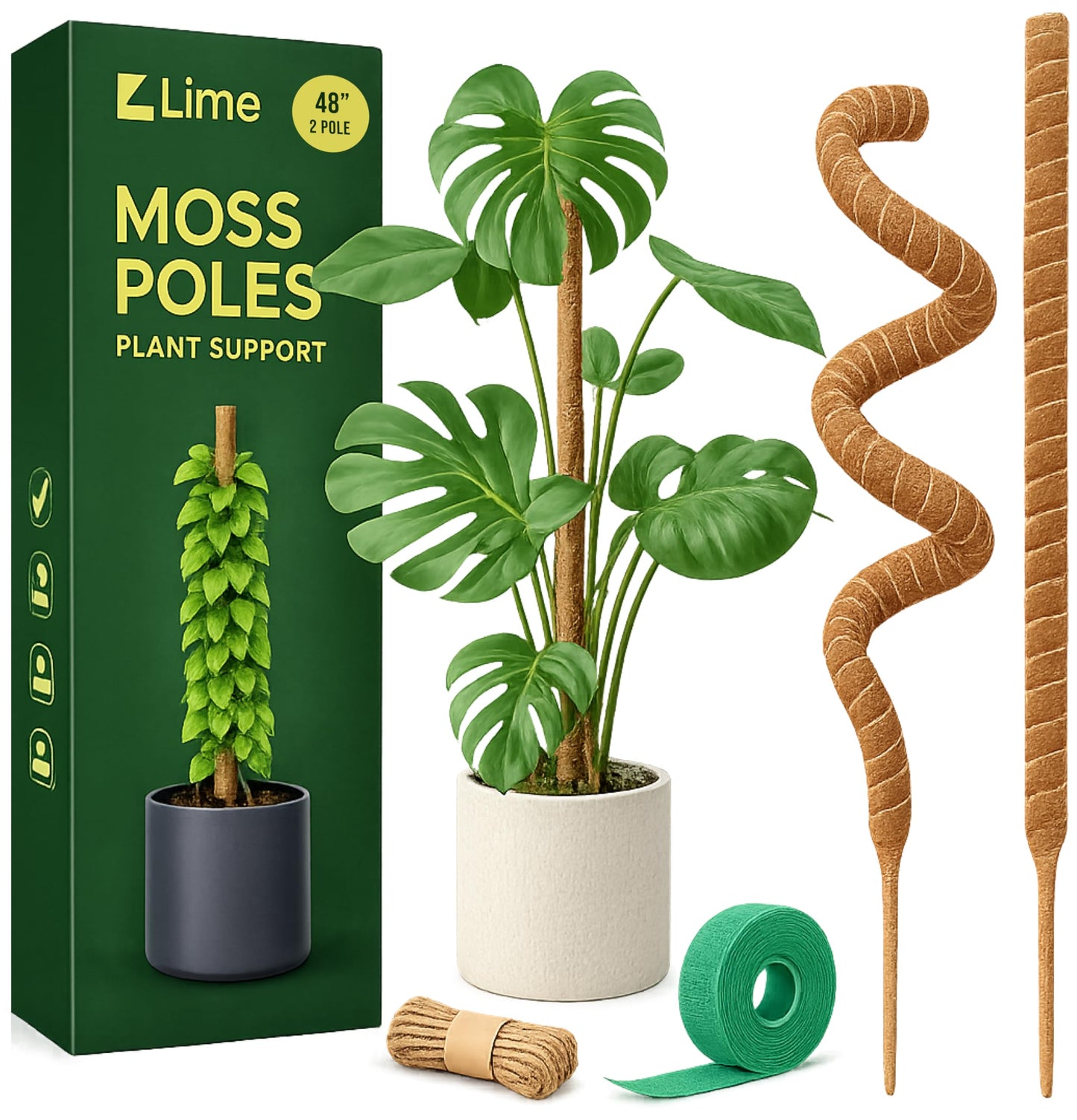 Craft911 Moss Pole Monstera Plant Support – 2 Pack 48” Bendable Moss Pole Monstera Plant Support, Plant Stakes for Indoor Plants, Tall Plant Sticks Support for Climbing Plants