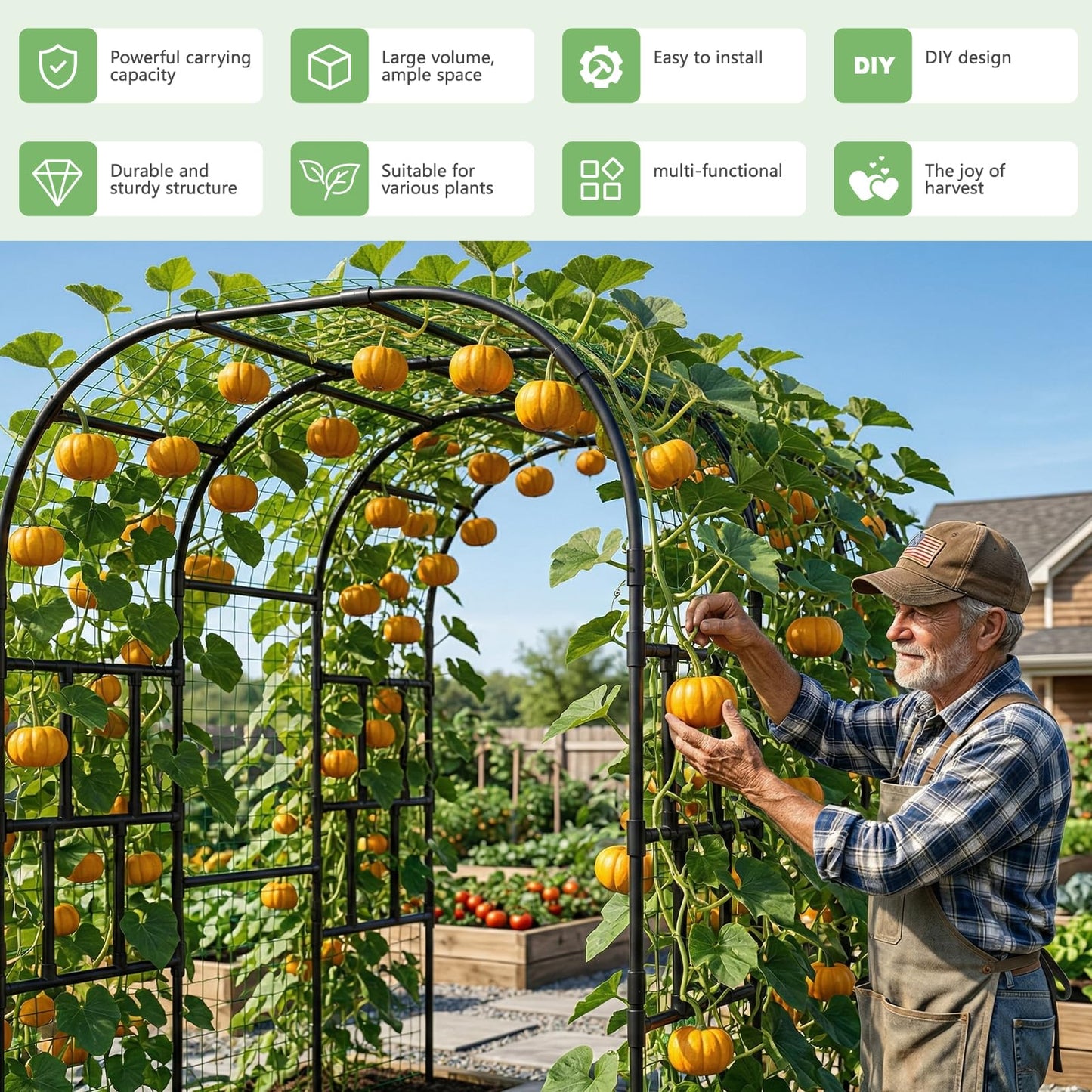 DoCred Garden Arch Trellis, 87in H x 118in L Large Garden Arbor Trellis for Climbing Plants Outdoor Plant Support for Cucumber Grape Vine,Tall Metal Gardens Archway for Lawn Party Ceremony