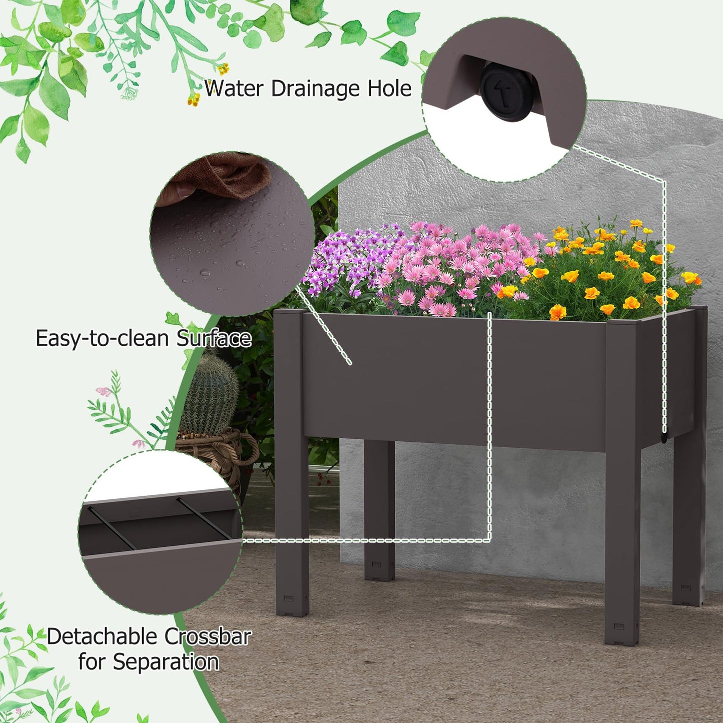 Toolsempire Raised Garden Bed Outdoor, Elevated Planter Boxes with Legs & Water Level Indicator, Garden Box Self-Watering Raised Beds for Gardening, Balcony & Deck (Coffee)